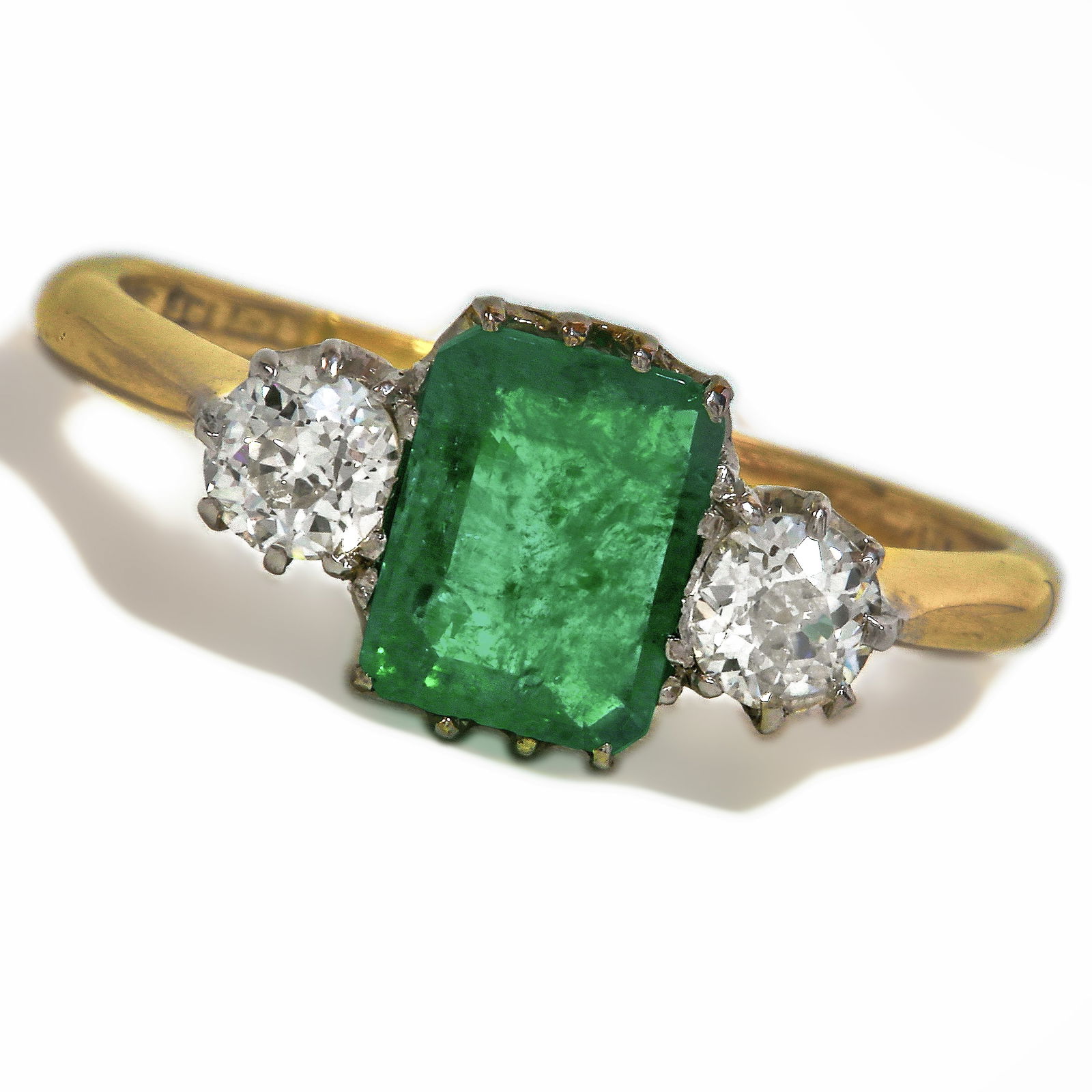 EMERALD AND DIAMOND 3-STONE RING (1 of 1)