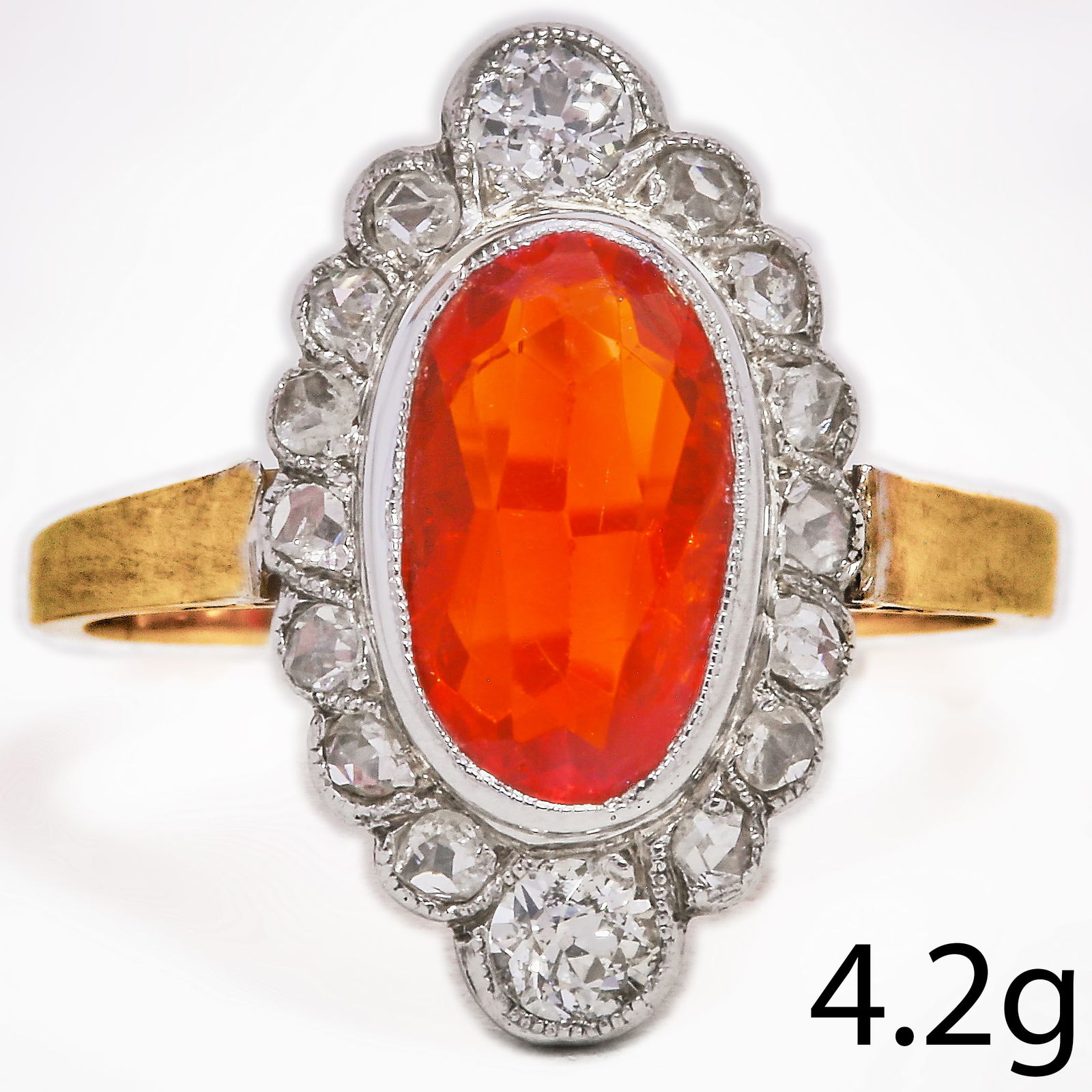 FIRE OPAL AND DIAMOND CLUSTER RING (1 of 1)