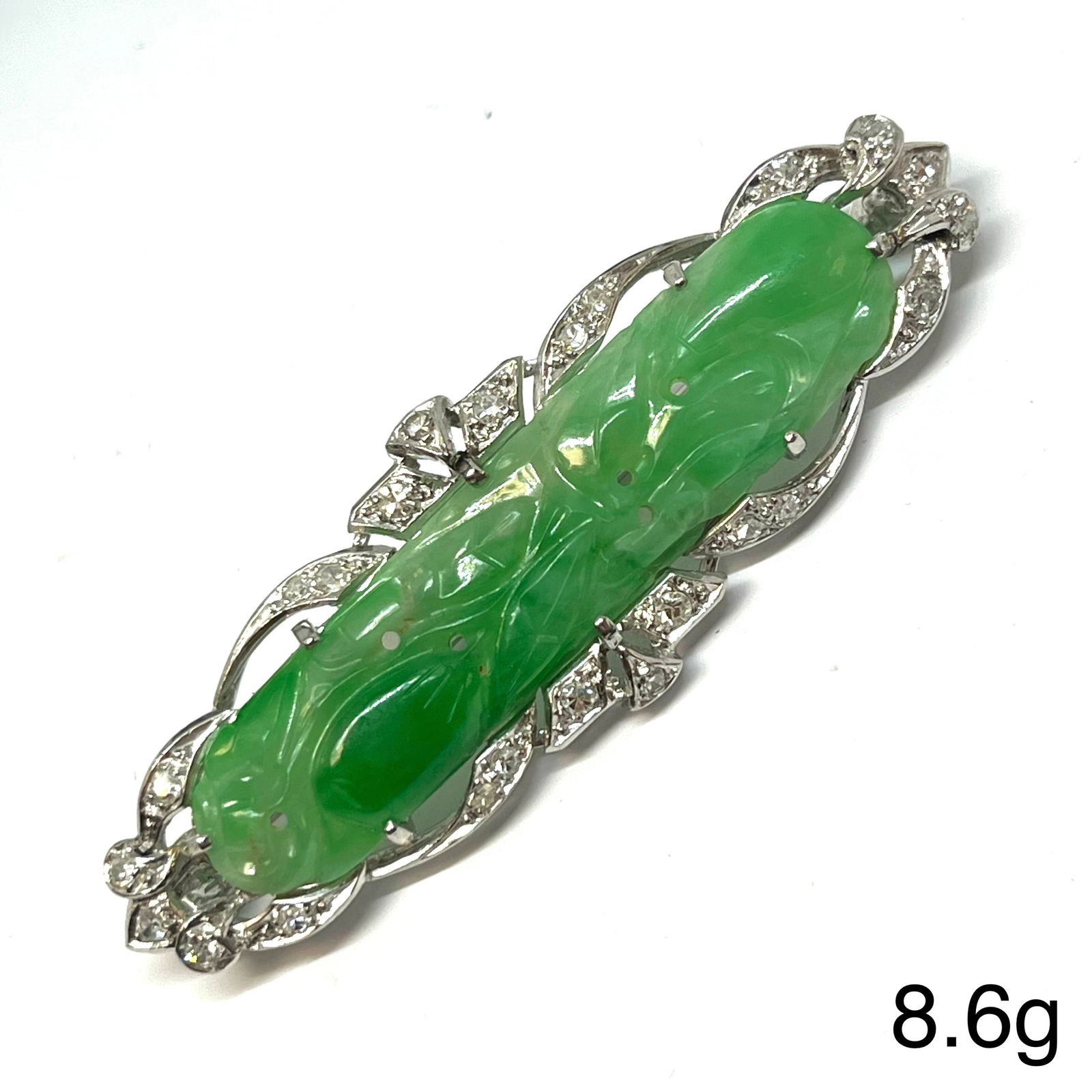 ART-DECO JADE AND DIAMOND BROOCH (1 of 1)
