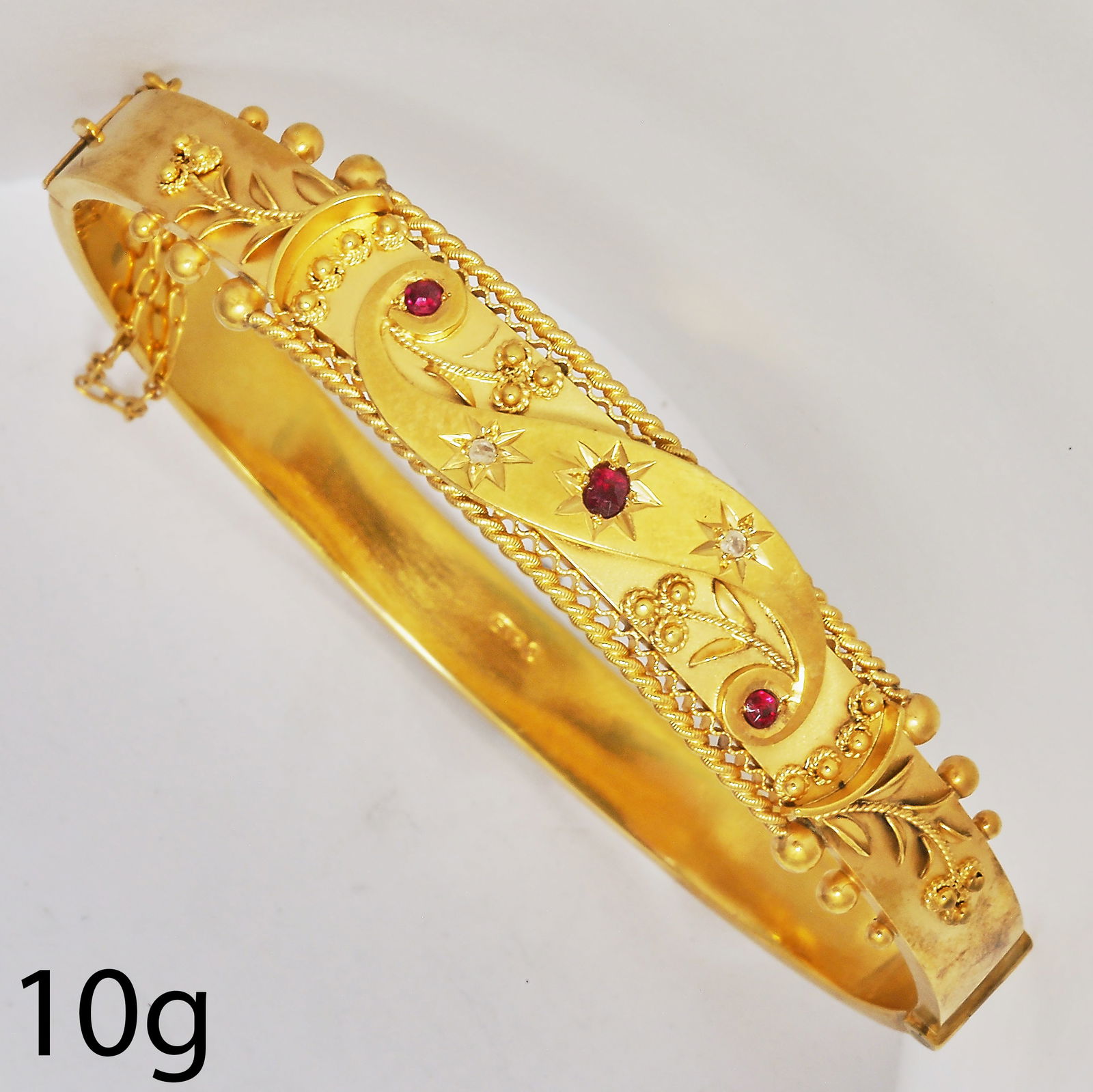 ANTIQUE RUBY AND DIAMOND GOLD HINGED BANGLE (1 of 1)