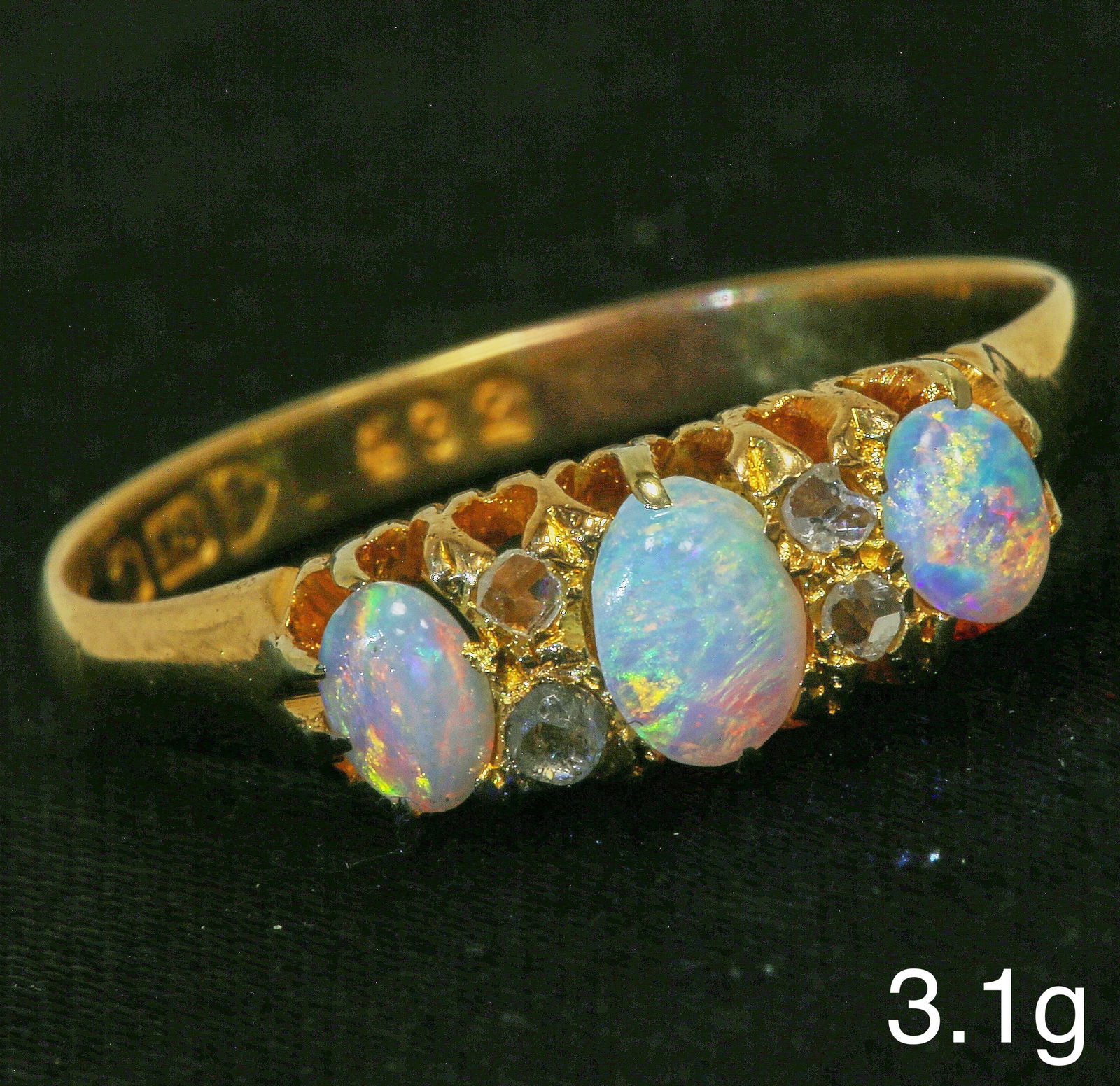 ANTIQUE OPAL AND DIAMOND 3-STONE RING (1 of 1)