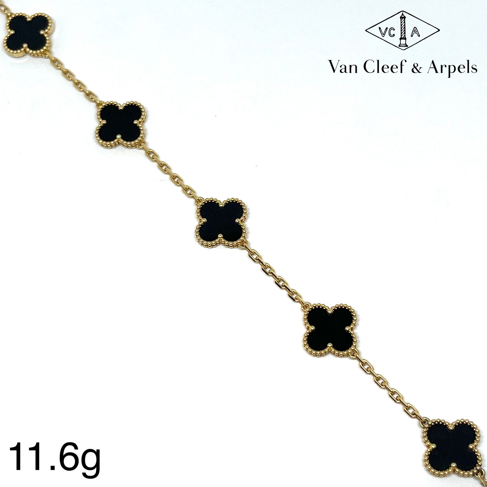 VAN CLEEF & ARPELS, ONYX ALHAMBRA BRACELET.: VAN CLEEF & ARPELS, ONYX ALHAMBRA BRACELET.Signed VCA11.6g.