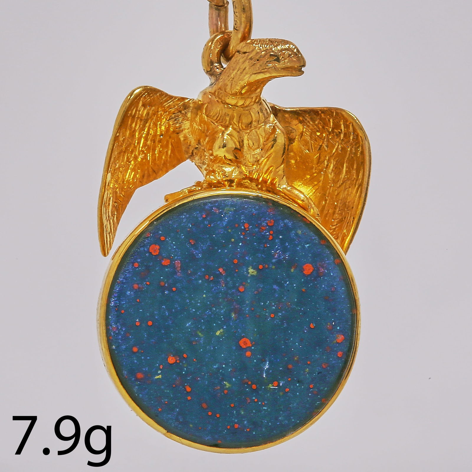 GOLD EAGLE BLOODSTONE FOB SEAL PENDANT (1 of 1)