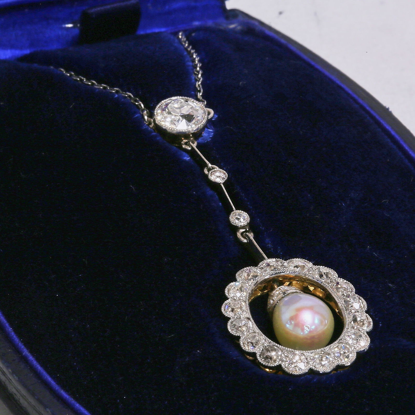 CERTIFICATED EDWARDIAN DIAMOND AND NATURAL SALTWATER PENDANT NECKLACE (1 of 2)