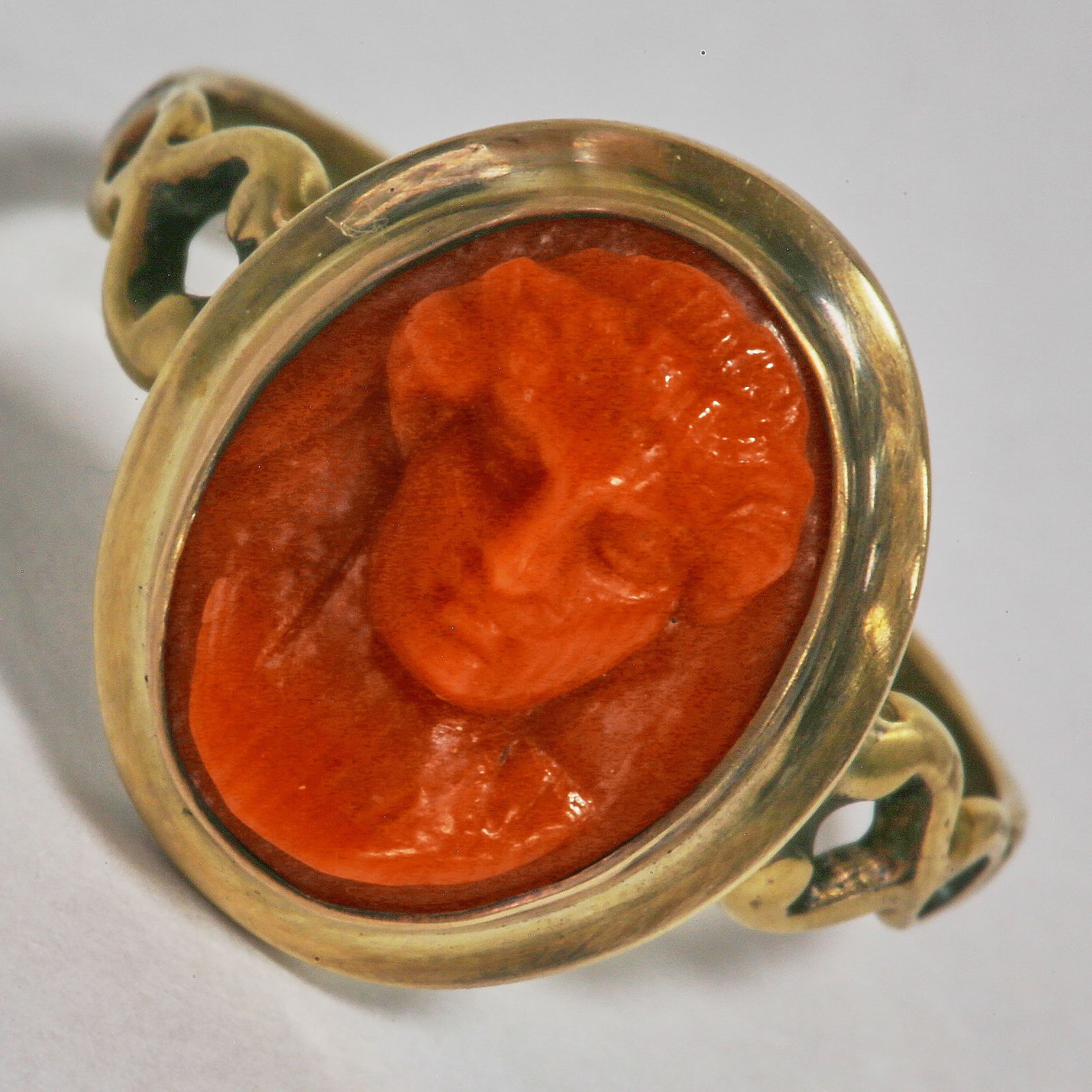CARVED CORAL CAMEO RING (1 of 1)