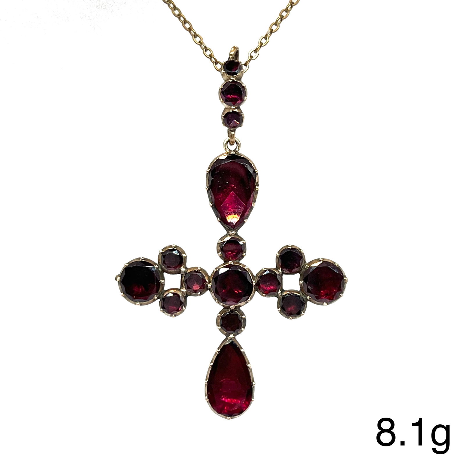 GEORGIAN GARNET CROSS PENDANT WITH CHAIN NECKLACE (1 of 1)