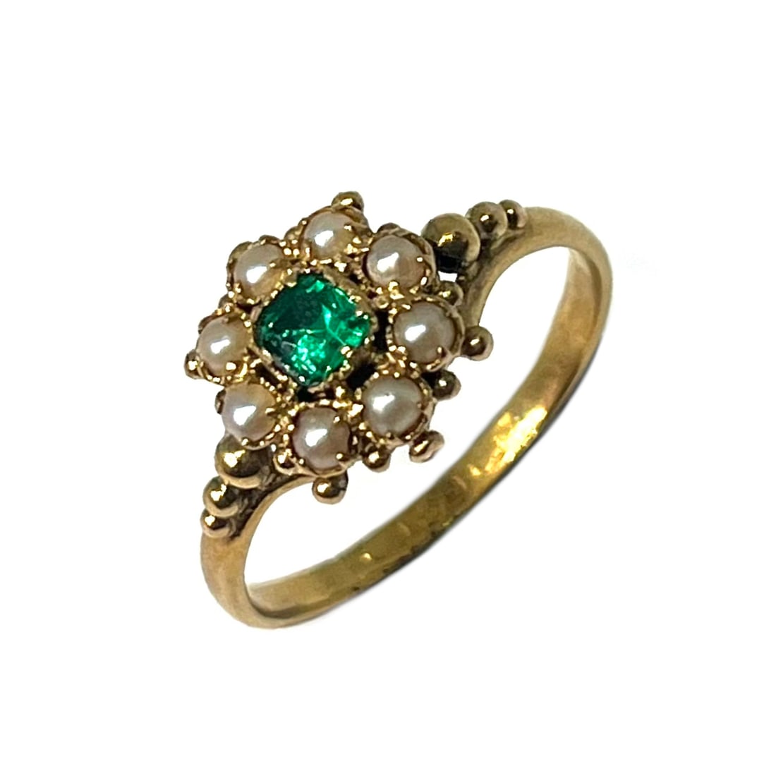 SWEET EMERALD AND PEARL CLUSTER RING (1 of 1)