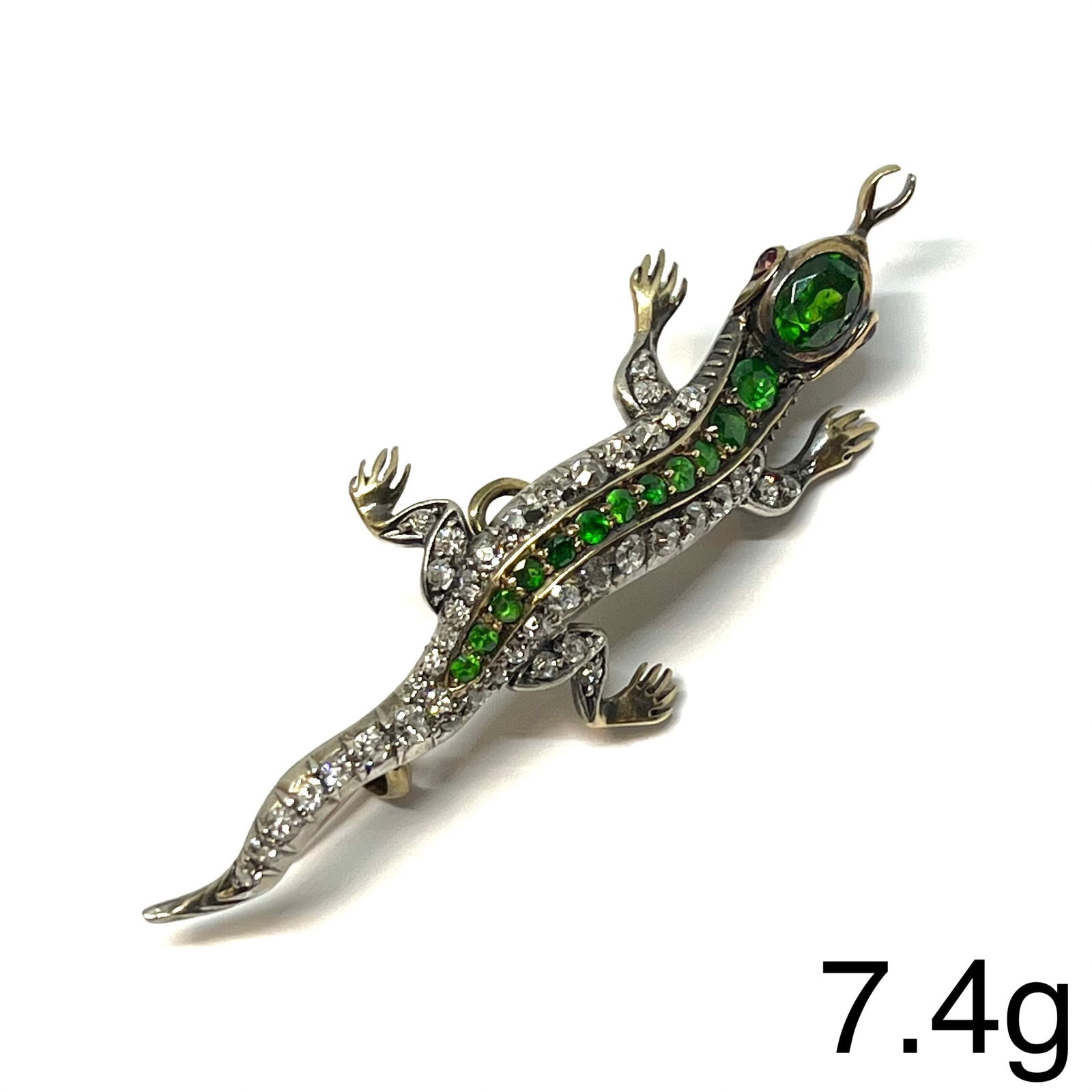 ALABASTER & WILSON, VICTORAIN DEMANTOID GARNET AND DIAMOND LIZARD BROOCH (1 of 1)