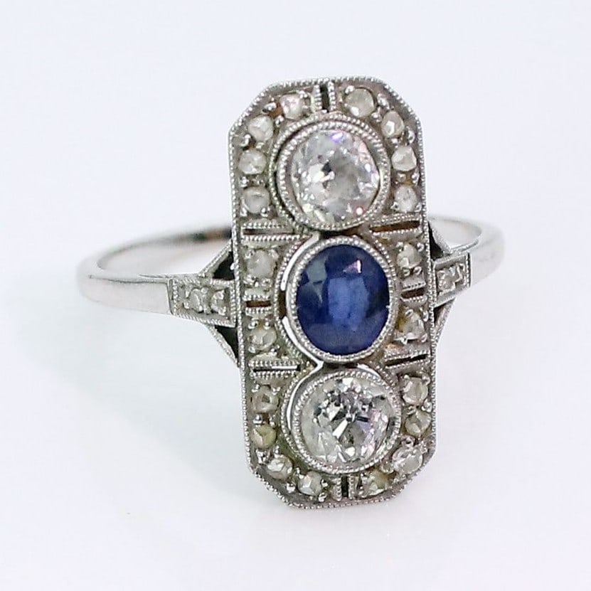 ART-DECO SAPPHIRE AND DIAMOND UP-FINGER RING (1 of 1)