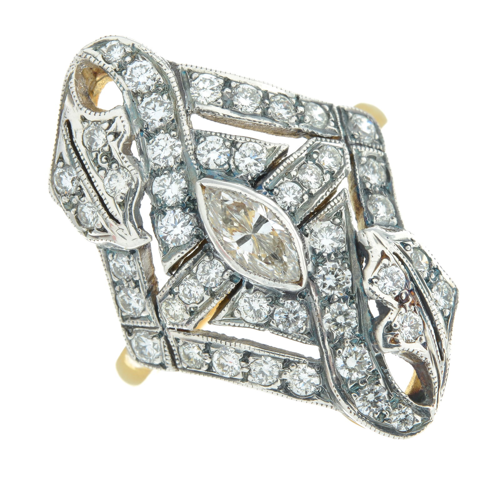 DIAMOND UP FINGER RING: DIAMOND UP FINGER RING,3.9 grams, testing high carat gold and platinum.Diamonds bright and lively, totalling approx. 1.20 ct.Size N.