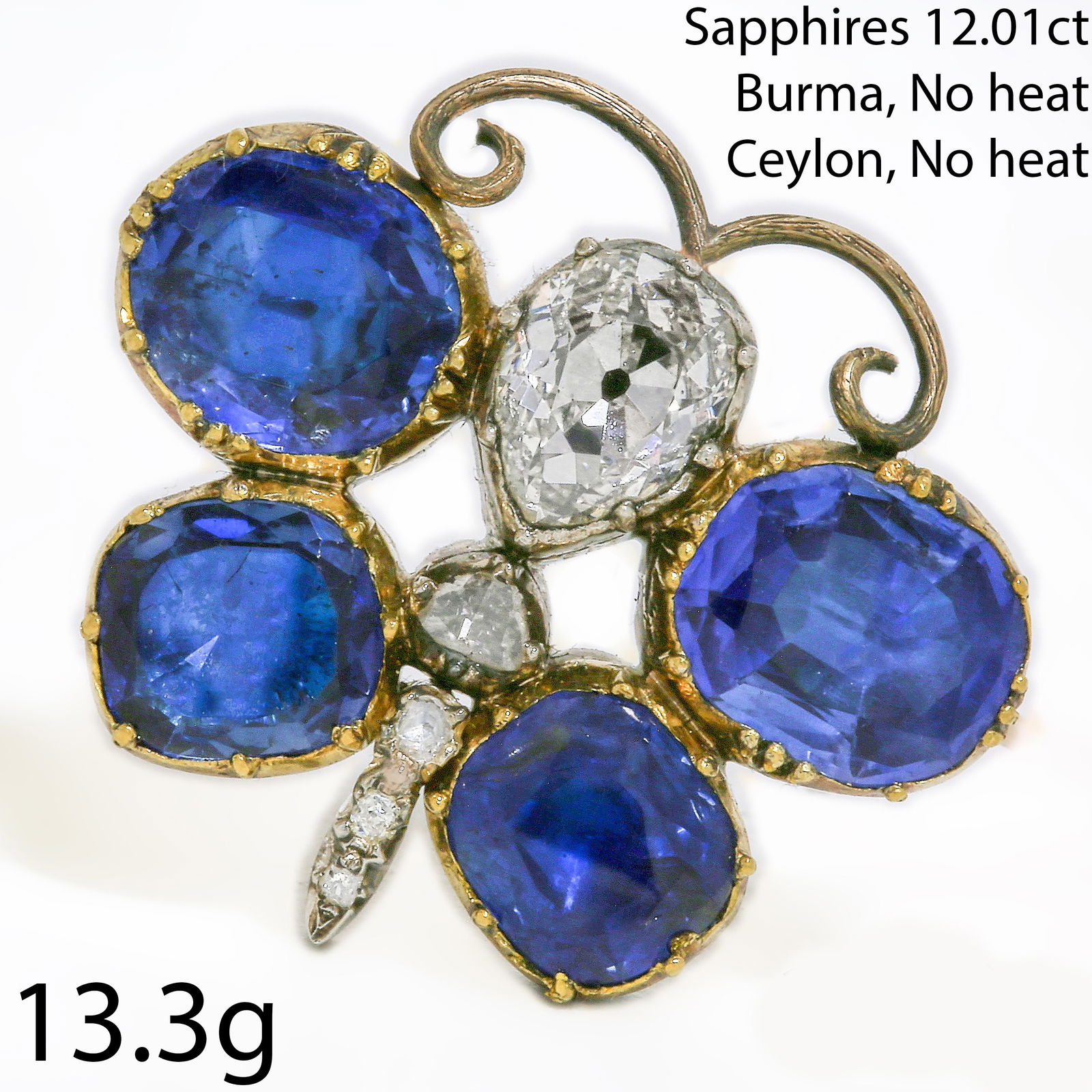 MAGNIFICENT CERTIFICATED GEORGIAN SAPPHIRE AND DIAMOND BUTTERFLY BROOCH (1 of 1)