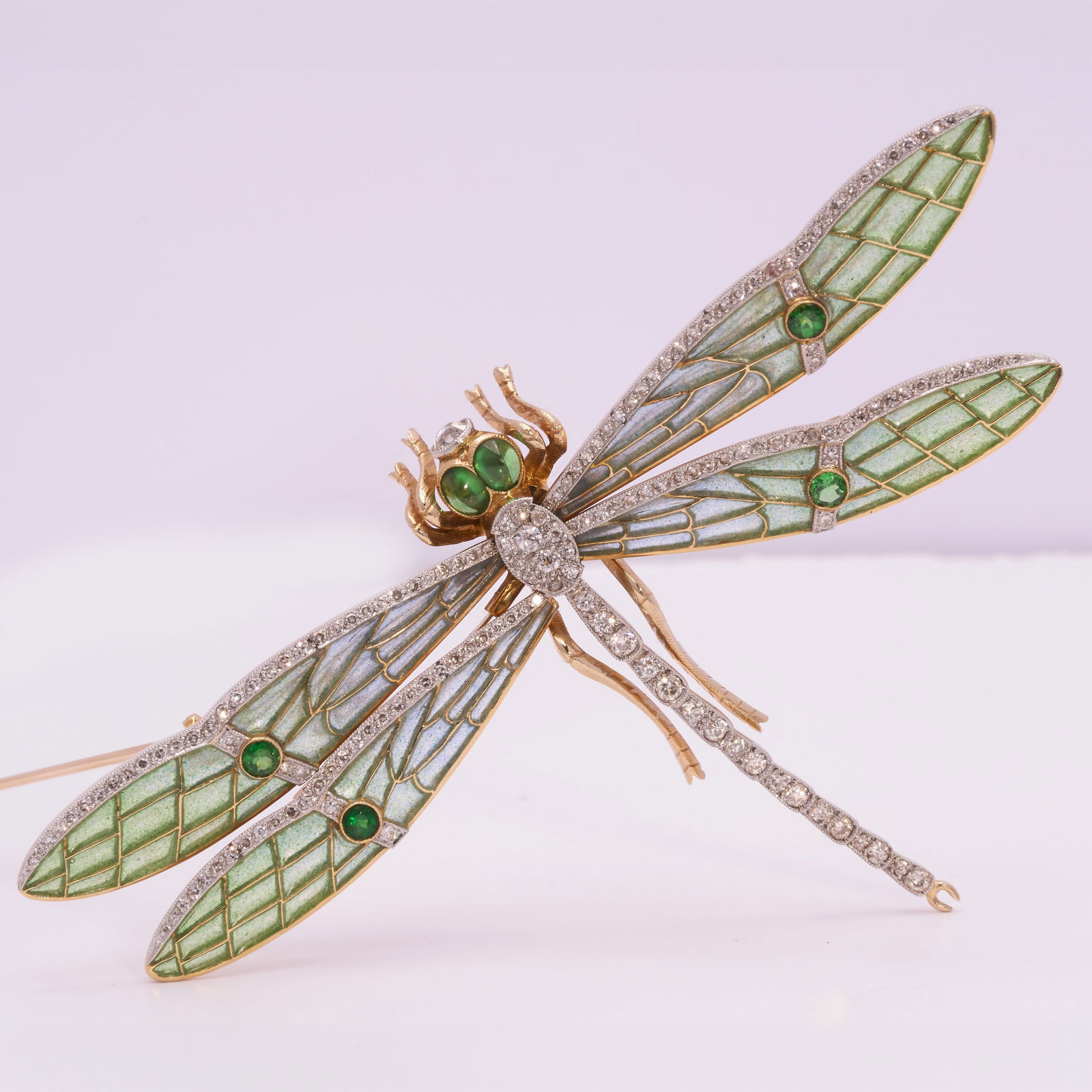 MAGNIFICENT PLIQUE-A-JOUR GEM SET EN TREMBLANT DRAGONFLY BROOCH (1 of 1)