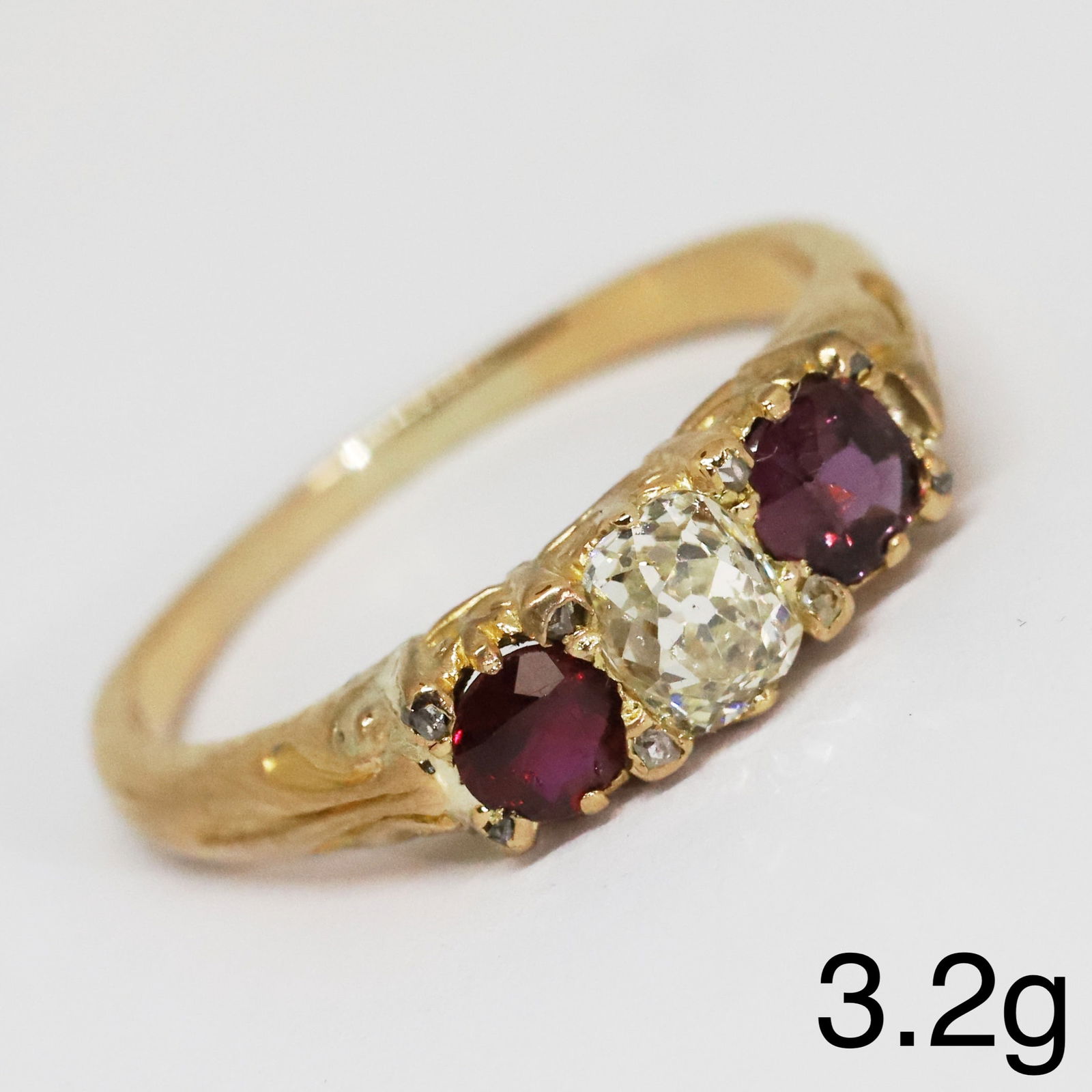 LOVELY RUBY AND DIAMOND 3-STONE RING (1 of 1)