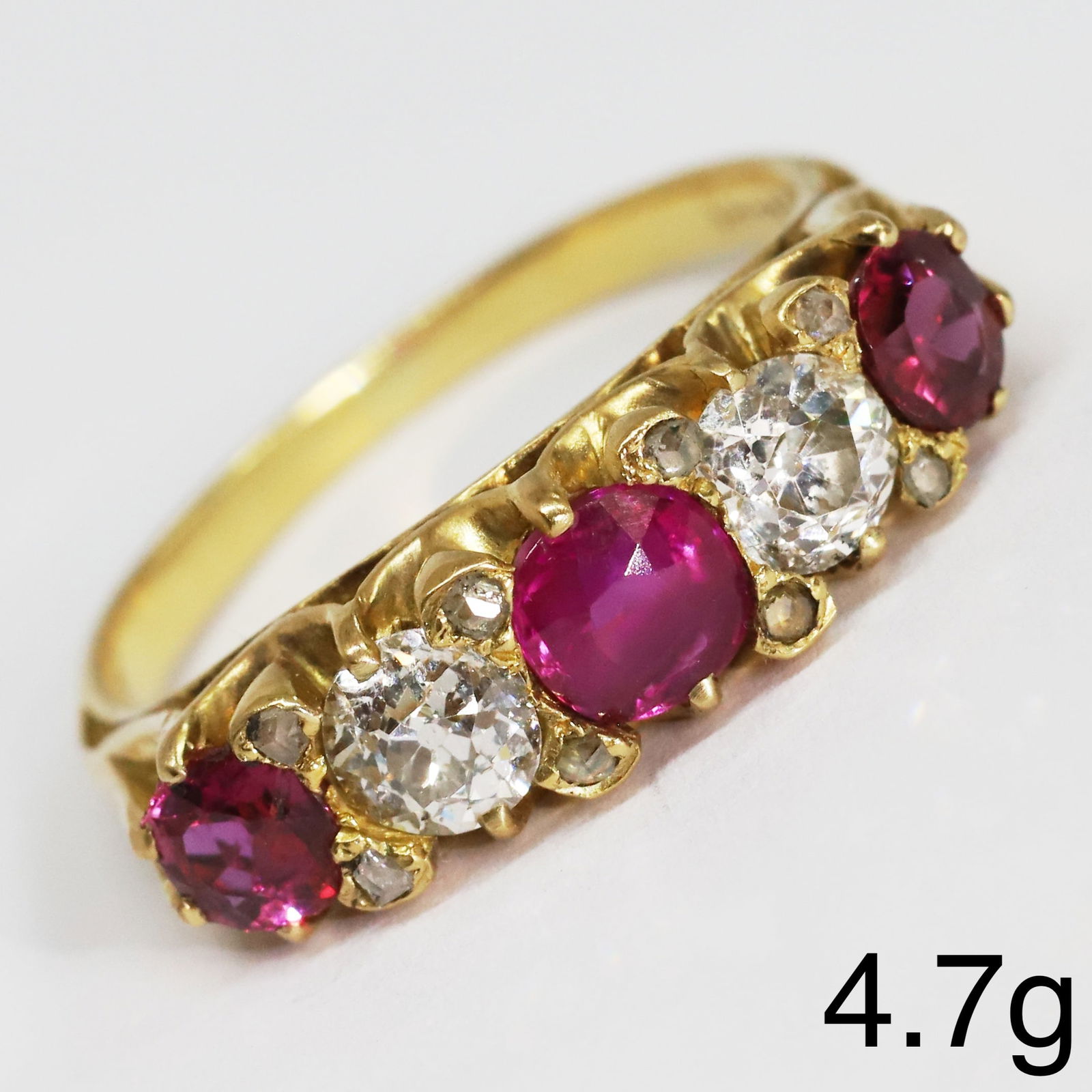 RUBY AND DIAMOND 5-STONE RING (1 of 1)