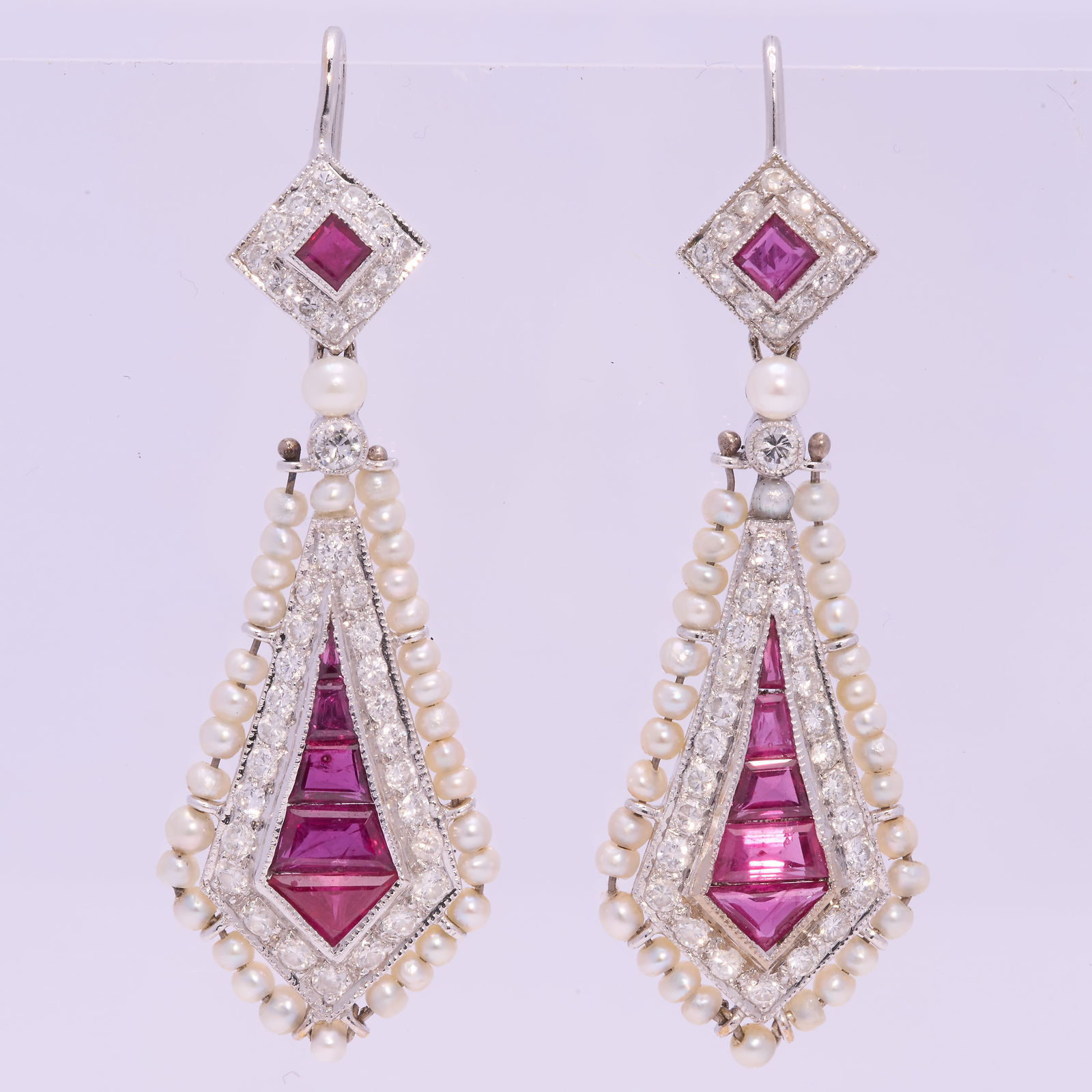 ELEGANT PAIR OF RUBY, DIAMOND AND PEARL EARRINGS (1 of 1)