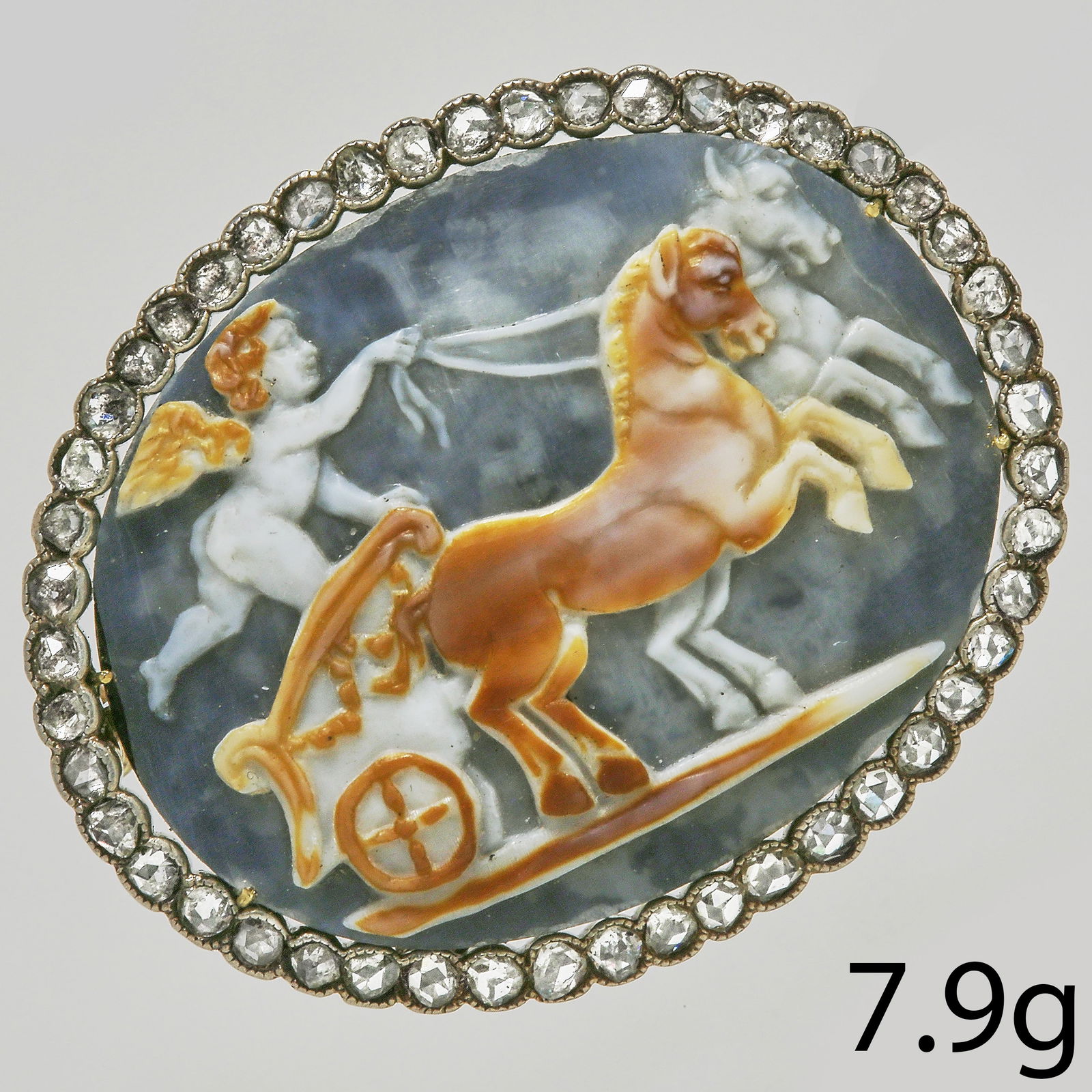 FINE ANTIQUE DIAMOND CAMEO BROOCH (1 of 1)