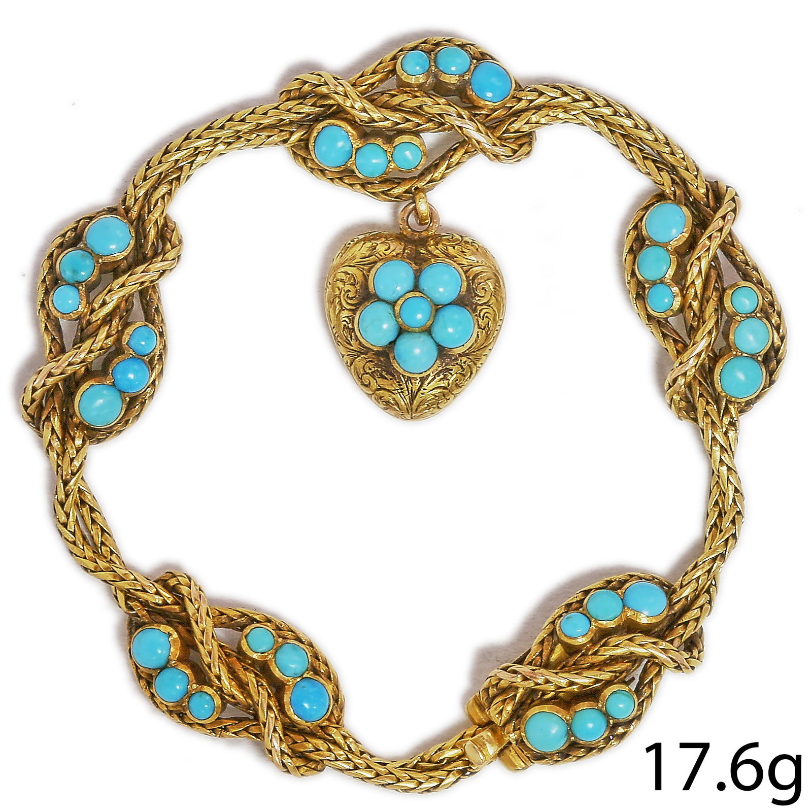 VICTORIAN TURQUOISE BRACELET WITH HEART CHARM (1 of 1)