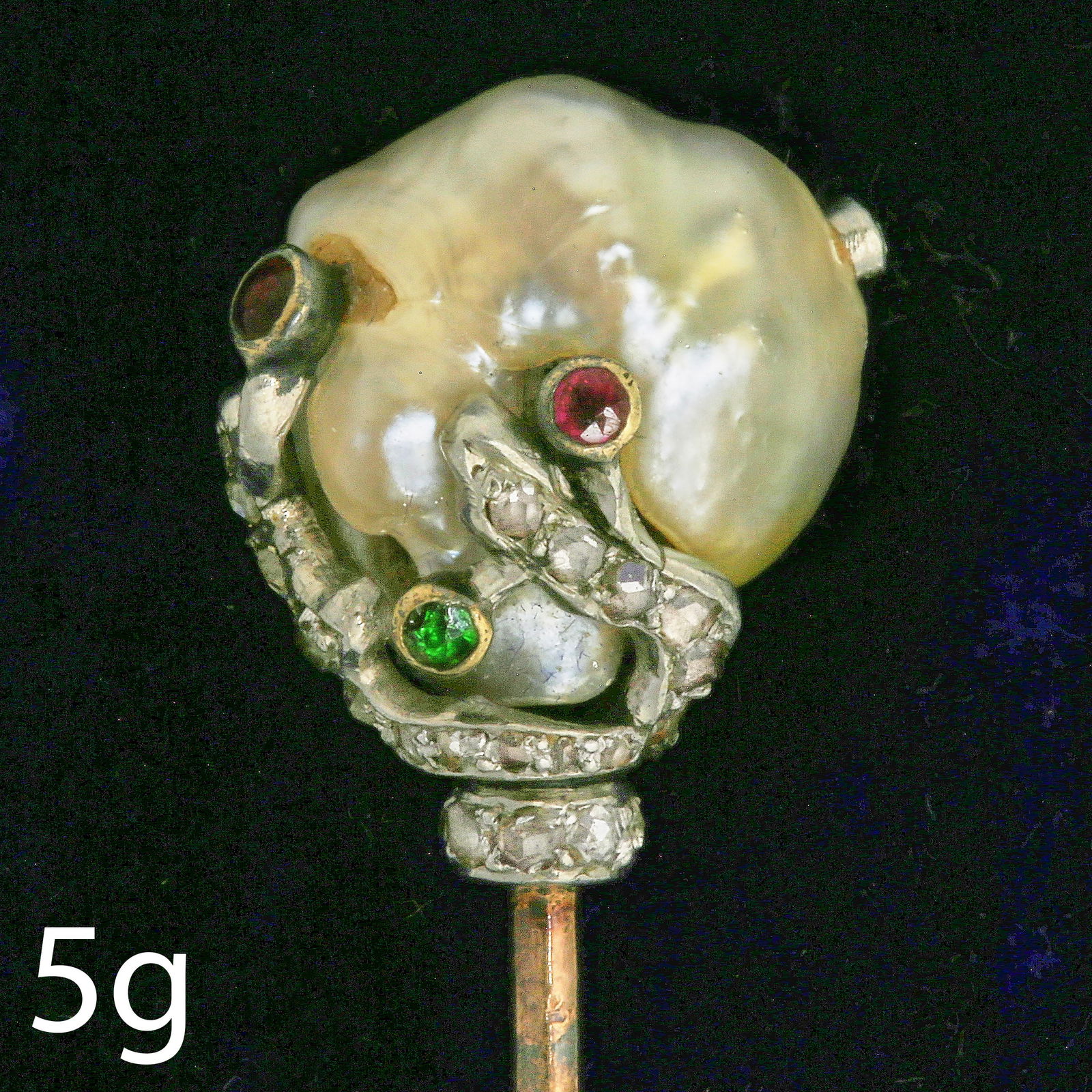 ANTIQUE PEARL DIAMOND RUBY AND EMERALD STICK PIN (1 of 1)