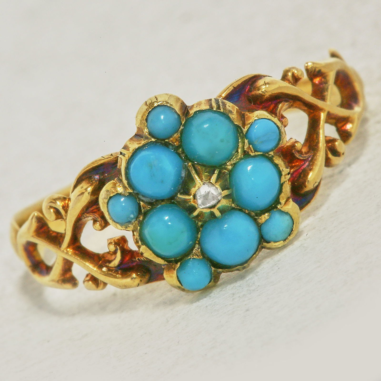 ANTIQUE TURQUOISE AND DIAMOND CLUSTER RING (1 of 1)