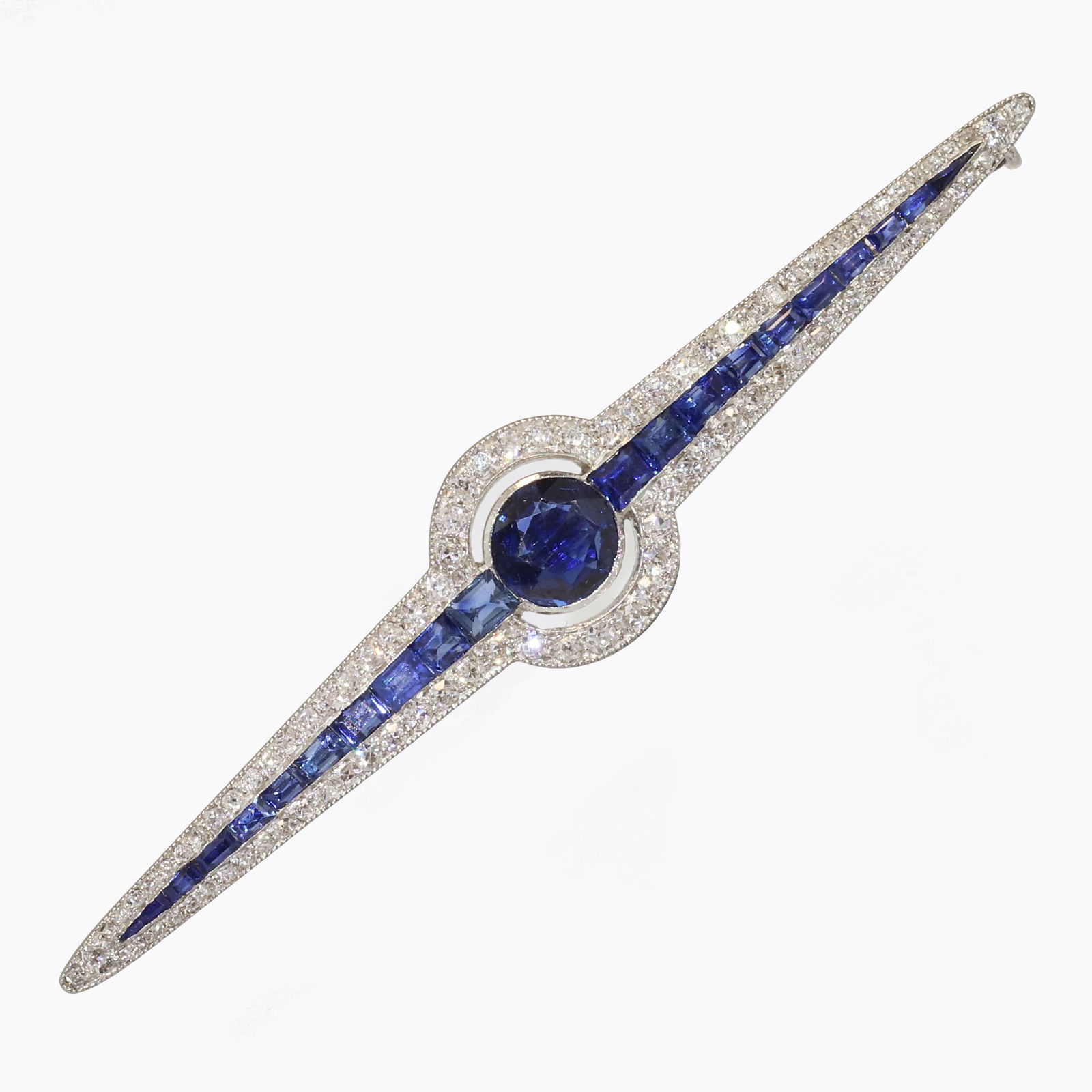 ART-DECO SAPPHIRE AND DIAMOND BROOCH (1 of 1)