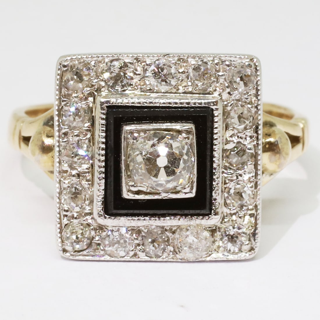 ART-DECO ONYX AND DIAMOND CLUSTER RING (1 of 1)