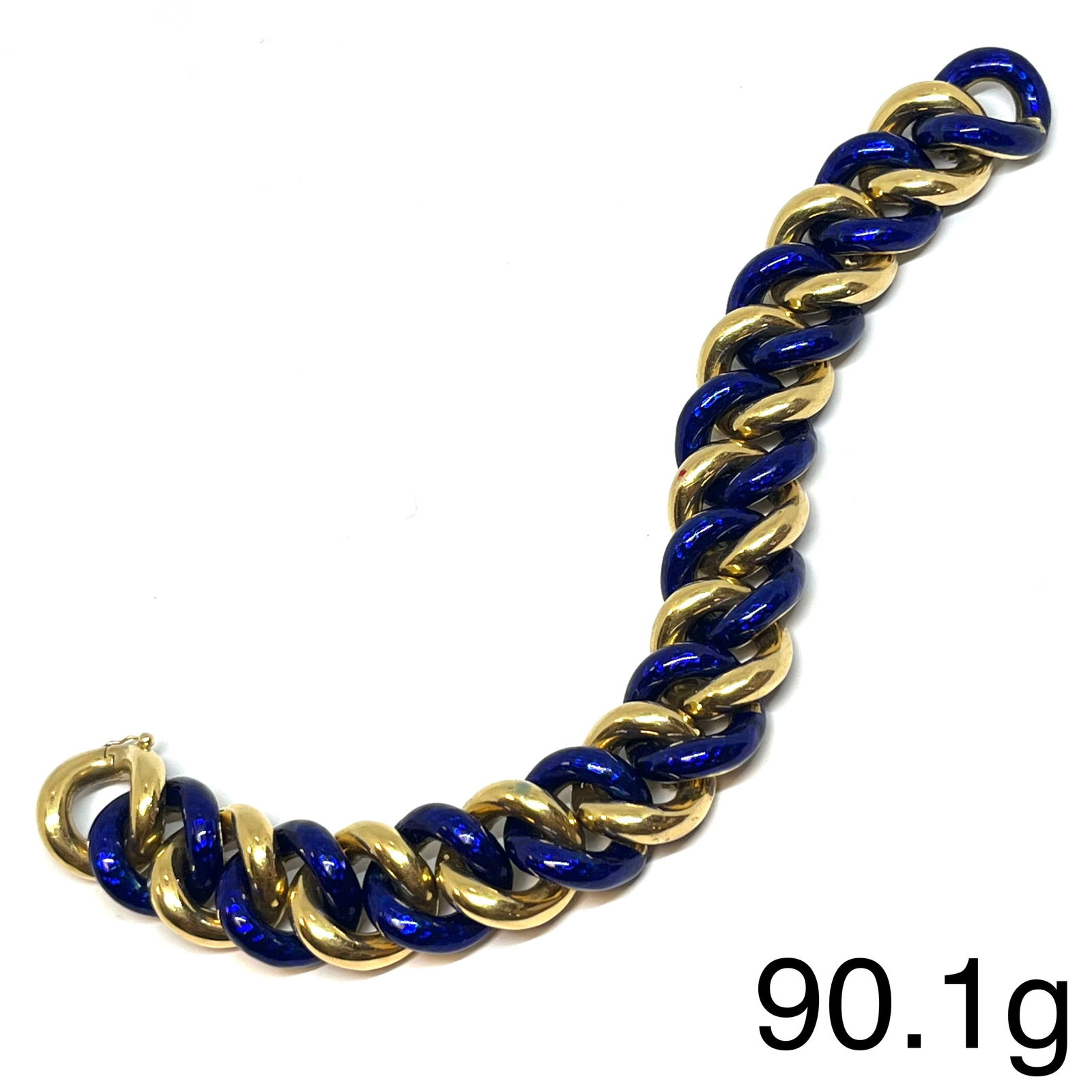 ELEGANT ENAMEL GOLD BRACELET: ELEGANT ENAMEL GOLD BRACELET 90.1 grams, 18 ct goldenamel in great condition fine craftsmanship L 21 cm