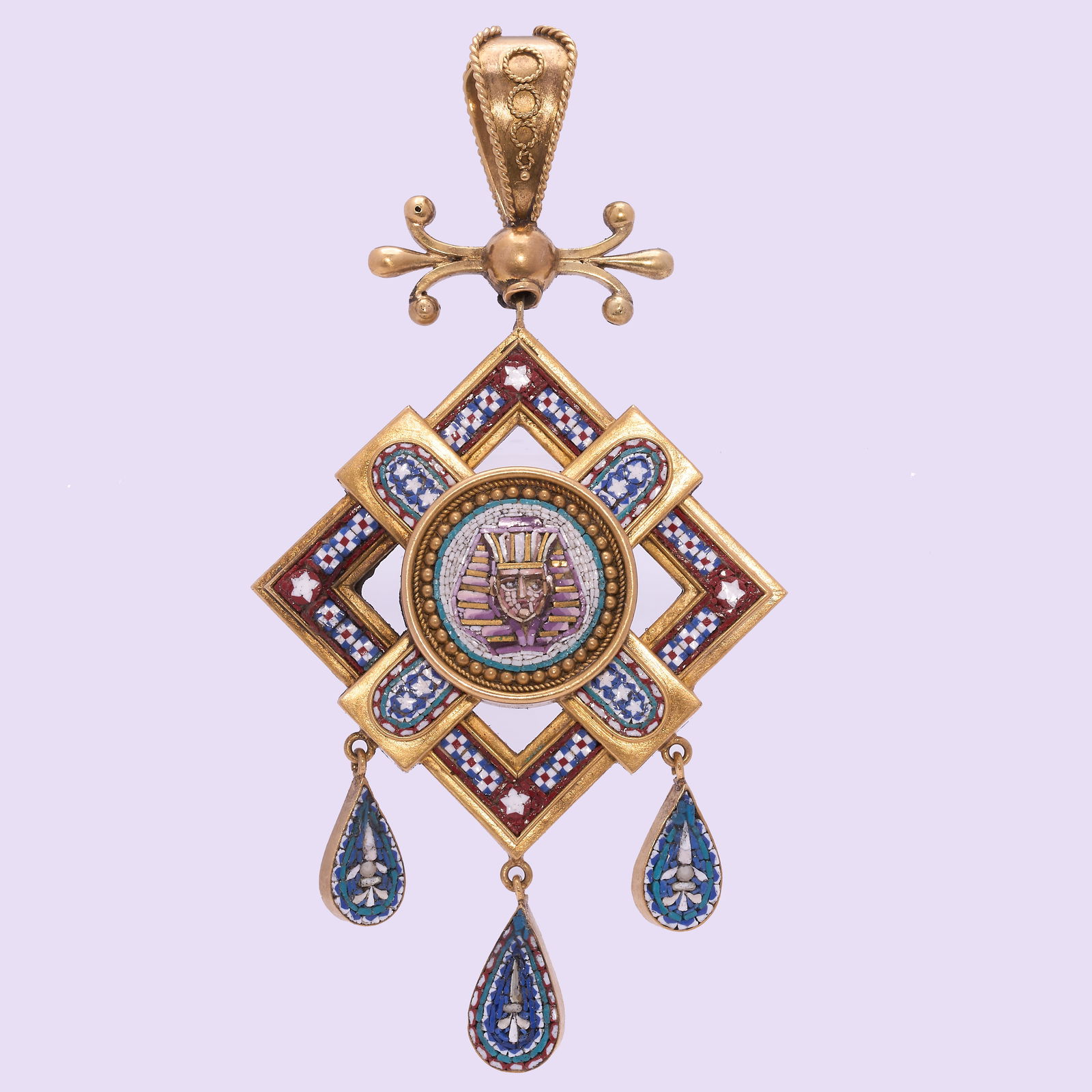 FANTASTIC ANTIQUE MICRO MOSAIC PENDANT: FANTASTIC ANTIQUE MICRO MOSAIC PENDANT 18.9 grams high carat gold micro mosaic in great condition fine craftsmanship L 8.4 cm