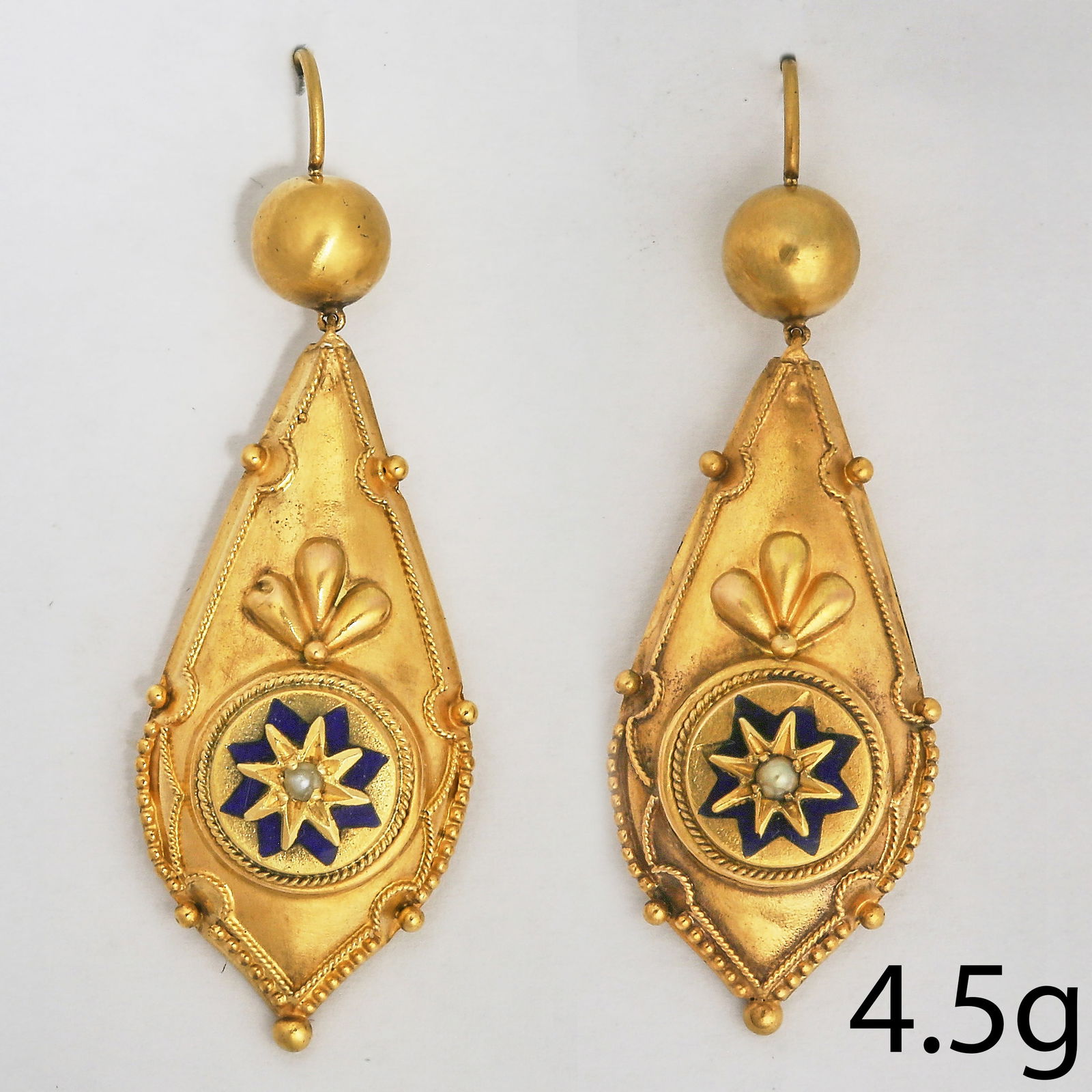 PAIR OF VICTORIAN ENAMEL AND PEARL EARRINGS (1 of 1)