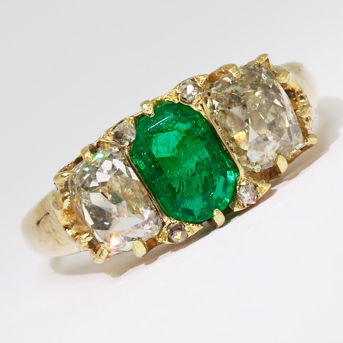 EMERALD AND DIAMOND 3-STONE RING (1 of 1)