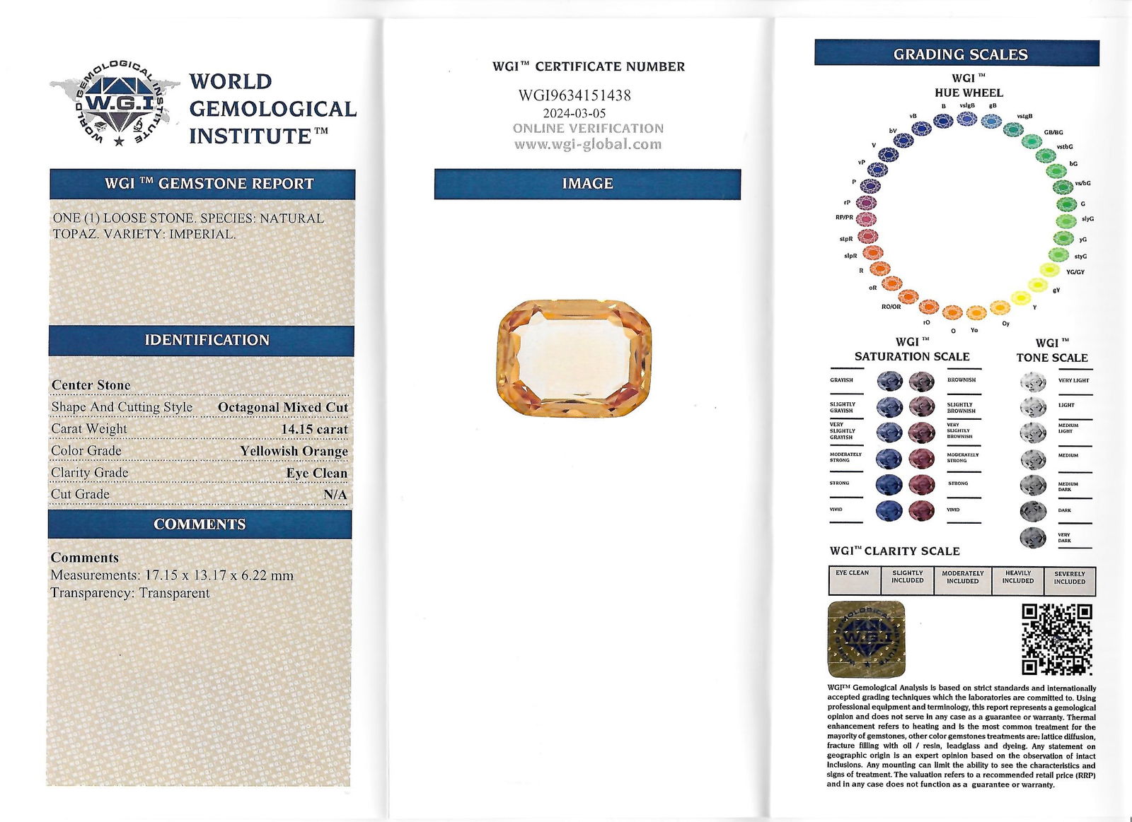 CERTIFICATED IMPERIAL TOPAZ AND DIAMOND RING: CERTIFICATED IMPERIAL TOPAZ AND DIAMOND RING,7,5 grams, testing platinum.Fine imperial topaz of approx. 14.15 ct. (Certificated, Imperial topaz.).Diamonds bright and lively.Size R.
