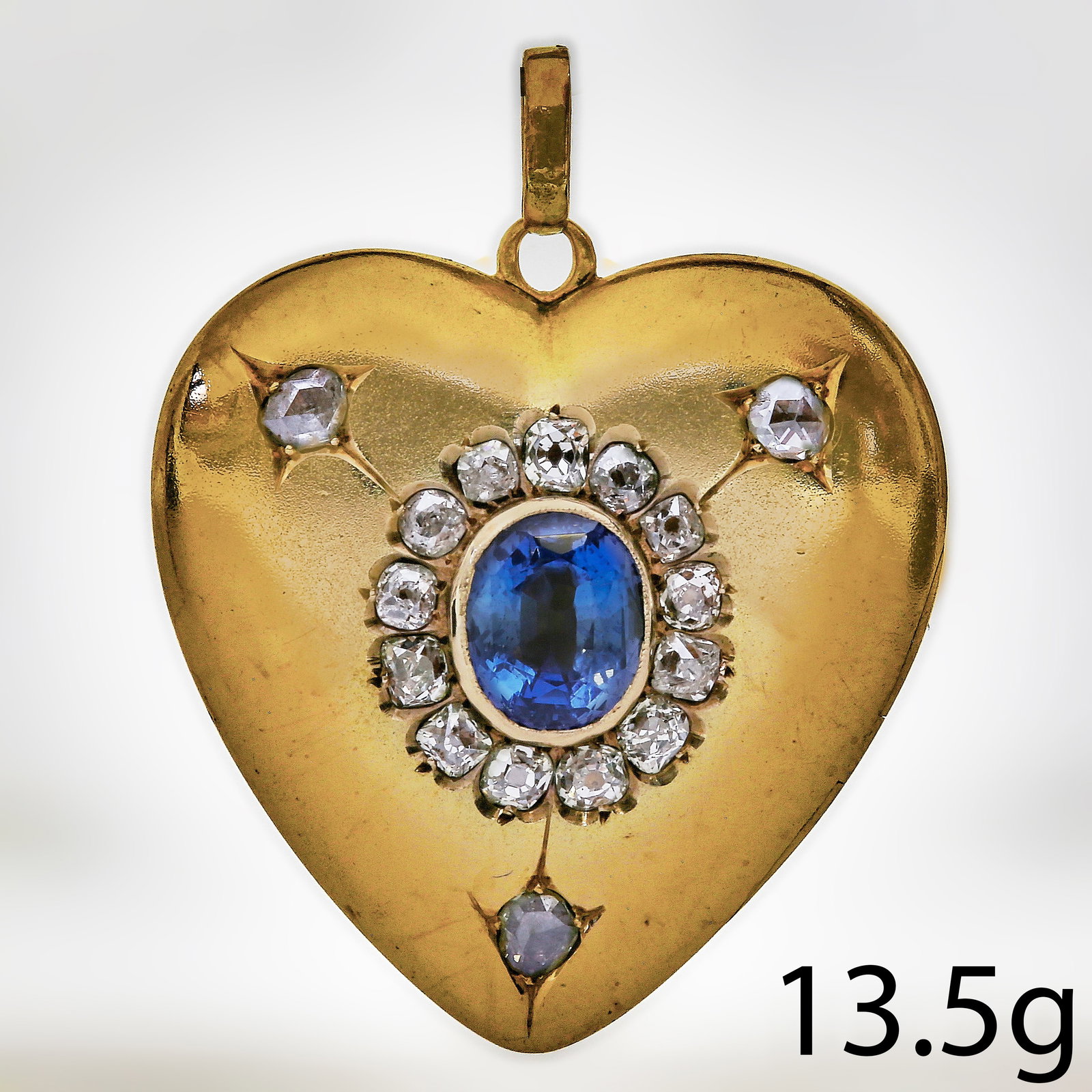 ANTIQUE SAPPHIRE AND DIAMOND HEART LOCKET PENDANT (1 of 1)