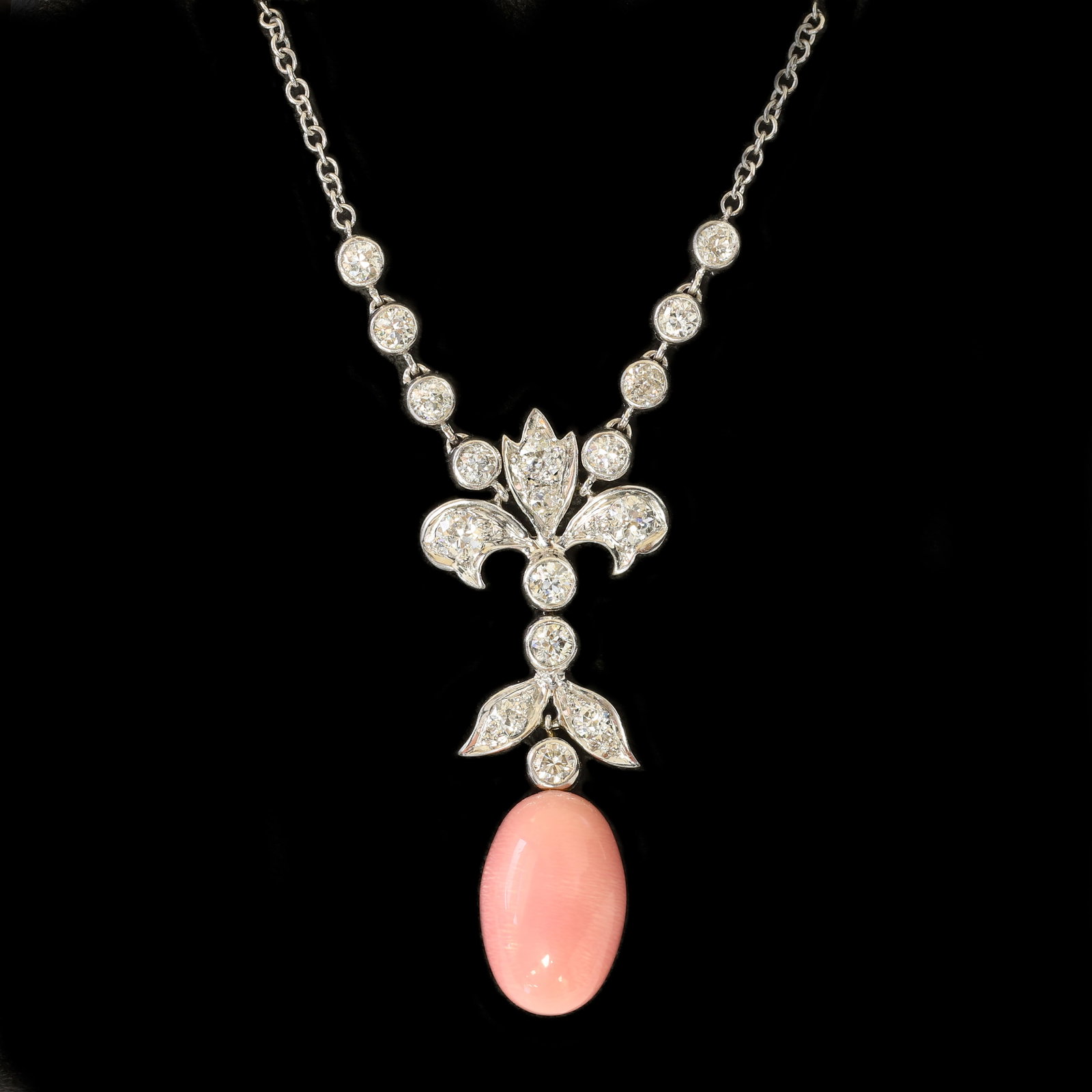 FINE AND RARE CONCH PEARL AND DIAMOND PENDANT NECKLACE (1 of 1)