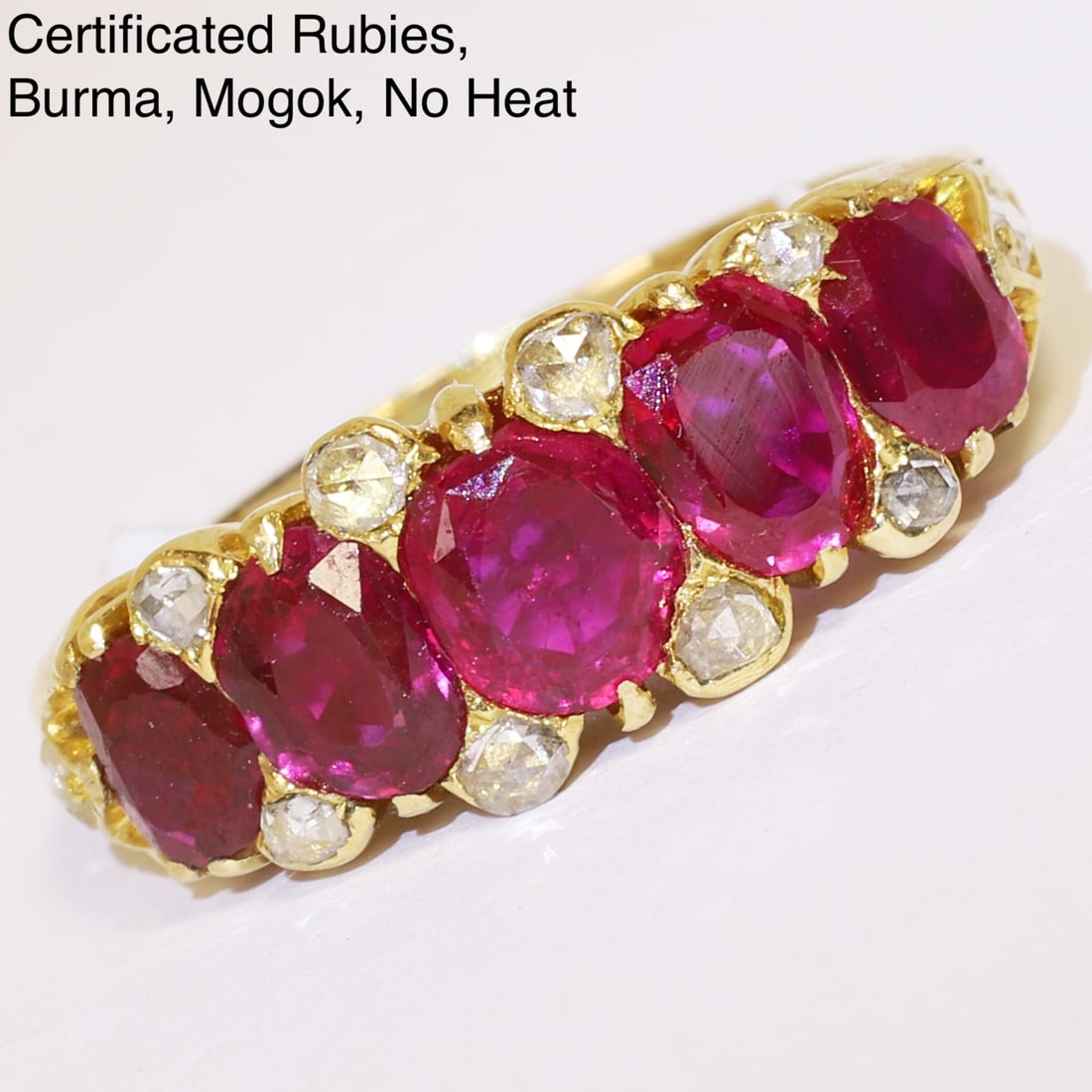 CERTIFICATED BURMA RUBY AND DIAMOND 5-STONE RING (1 of 1)
