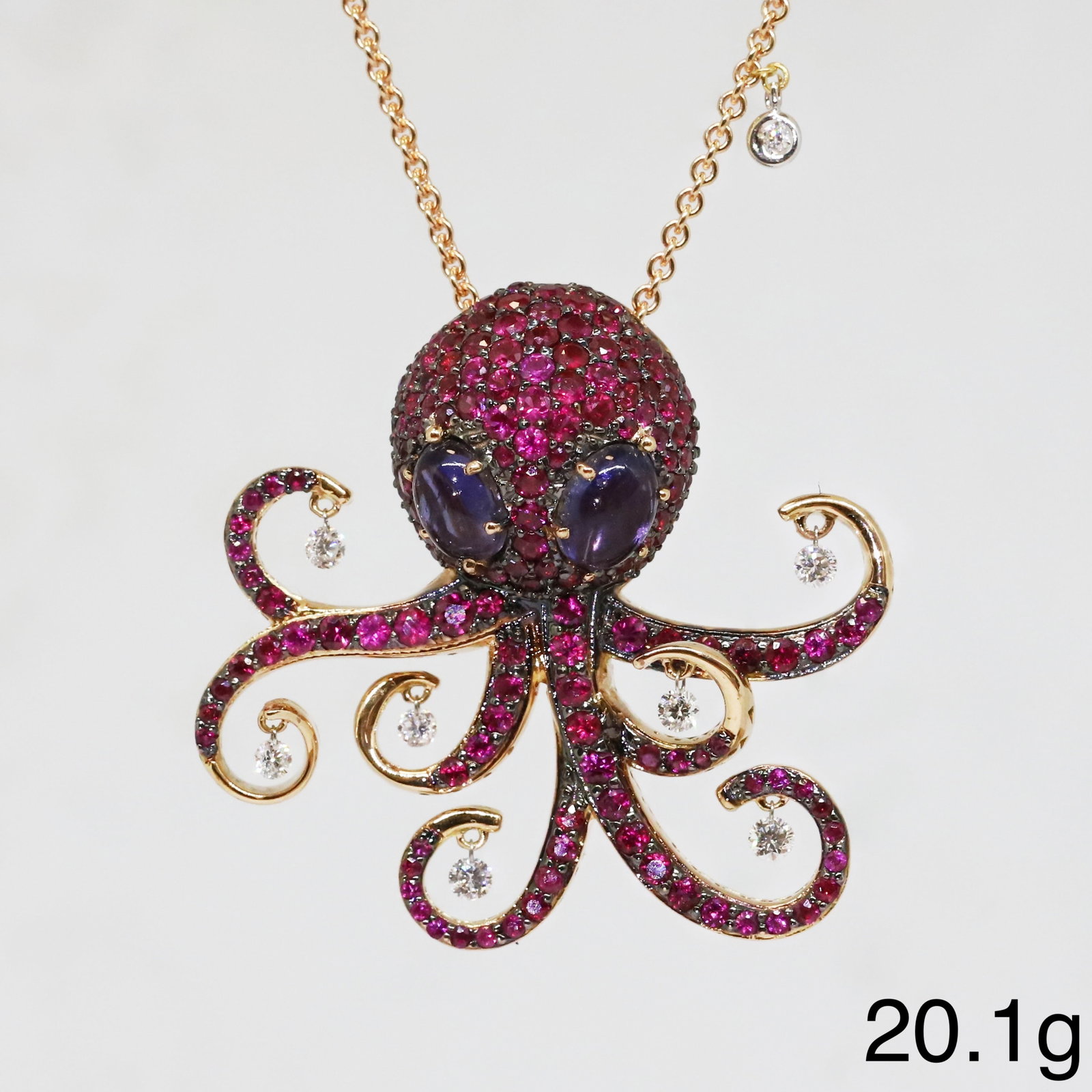 PONTE VECCHIO GIOIELLI, RUBY DIAMOND AND AMETHYST OCTOPUS PENDANT AND DIAMOND CHAIN NECKLACE (1 of 1)