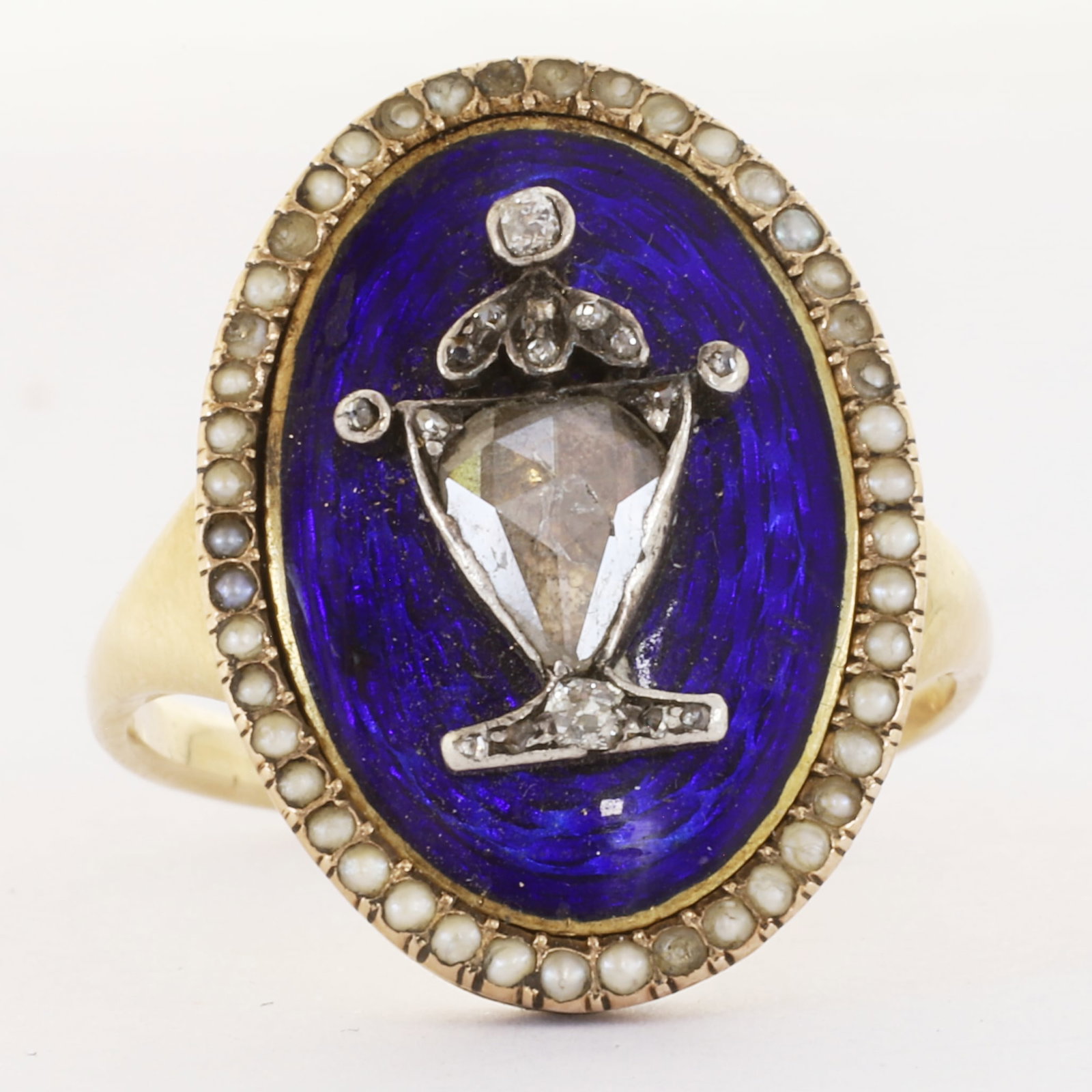 GEORGIAN DIAMOND ENAMEL AND PEARL URN RING (1 of 1)