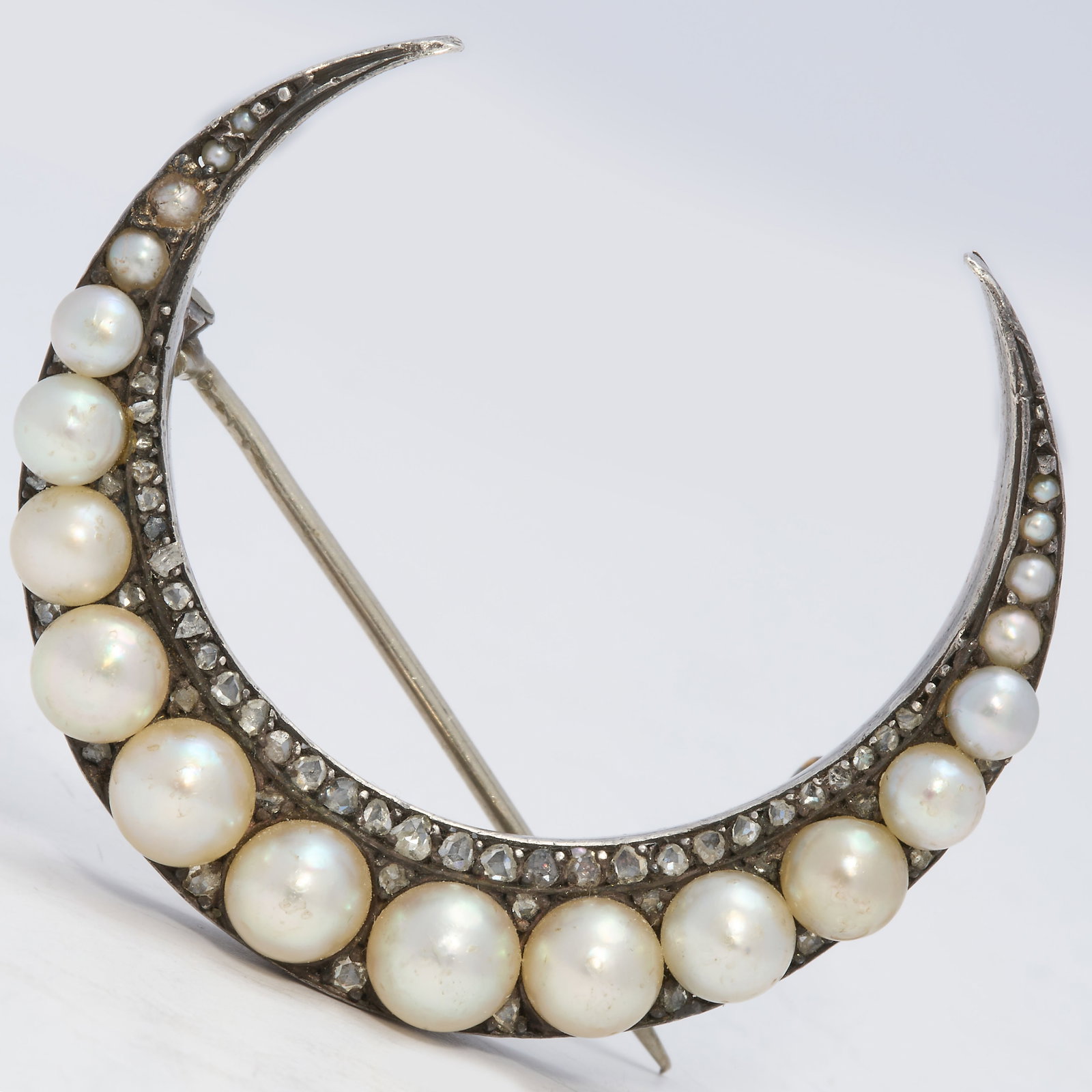 ANTIQUE PEARL AND DIAMOND CRESCENT BROOCH (1 of 1)