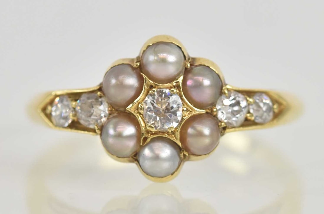 ANTIQUE PEARL AND DIAMOND CLUSTER RING (1 of 1)
