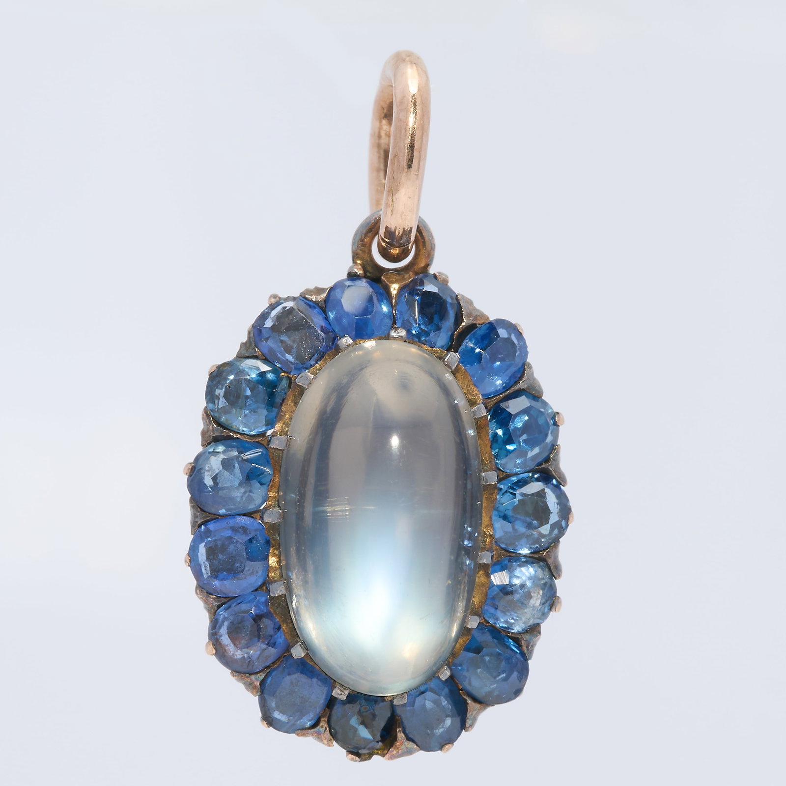 MOONSTONE AND SAPPHIRE GOLD PENDANT (1 of 1)