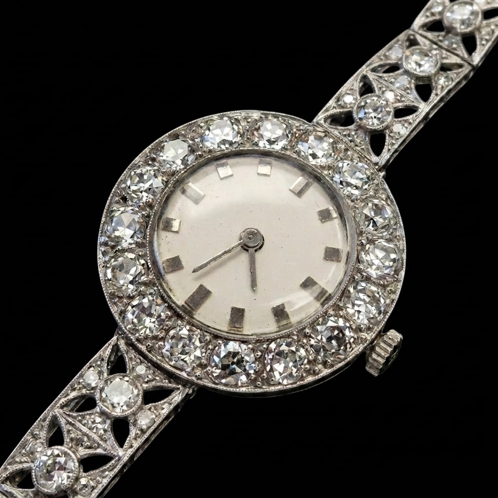 FINE PLATINUM AND DIAMOND WRISTWATCH (1 of 1)