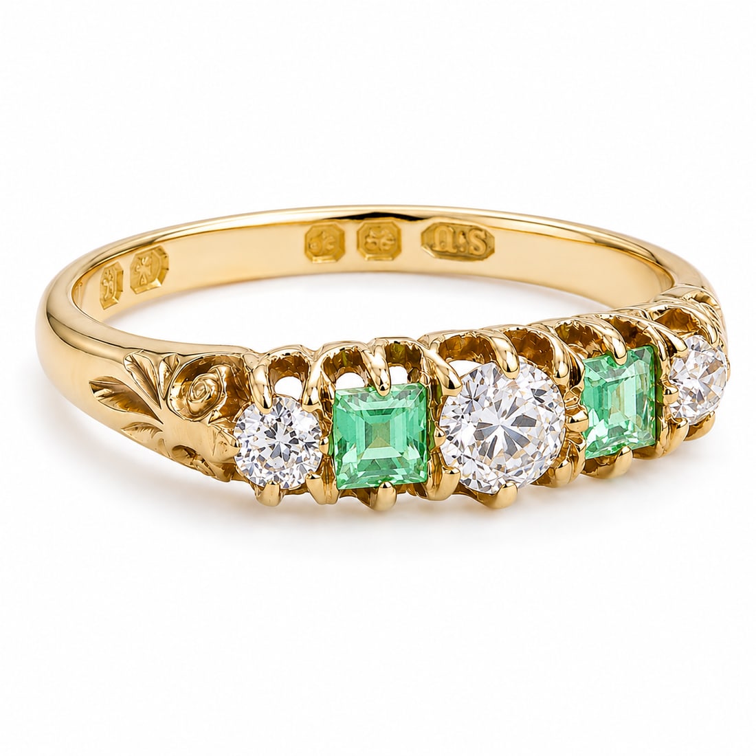 EMERALD AND DIAMOND 5-STONE RING (1 of 1)