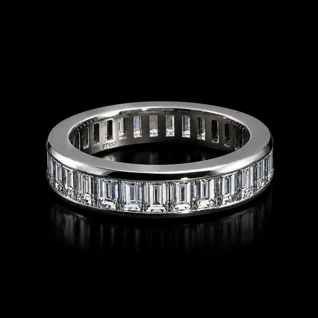 TIFFANY & CO, DIAMOND FULL ETERNITY RING: TIFFANY & CO, DIAMOND FULL ETERNITY RING,5,9 grams, platinum.Bright and lively diamonds, totalling approx. 2.20 ct.Signed Tiffany & Co.Size M.With Tiffany ring box and outer box.