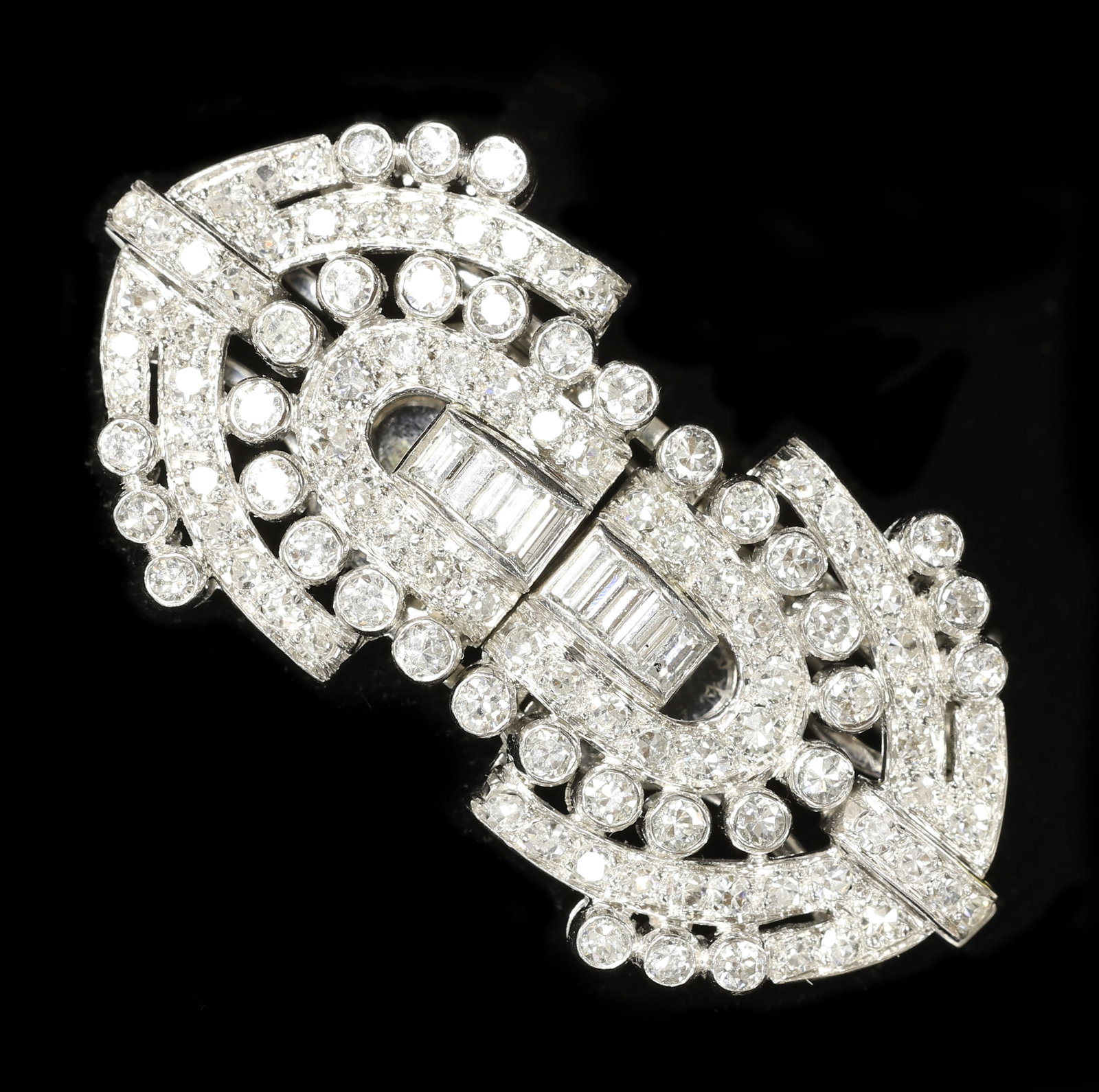 FINE ART-DECO DIAMOND DOUBLE CLIP BROOCH (1 of 1)