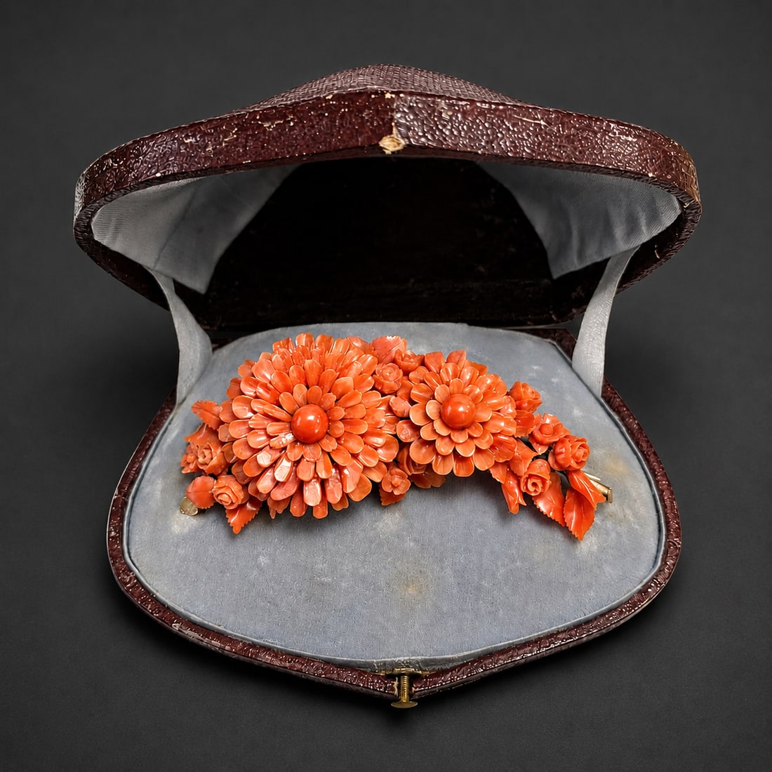 FINE VICTORIAN CORAL FLORAL BROOCH (1 of 1)