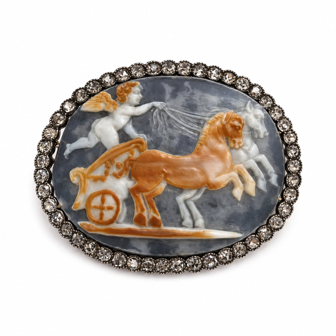 FINE ANTIQUE DIAMOND CAMEO BROOCH (1 of 1)