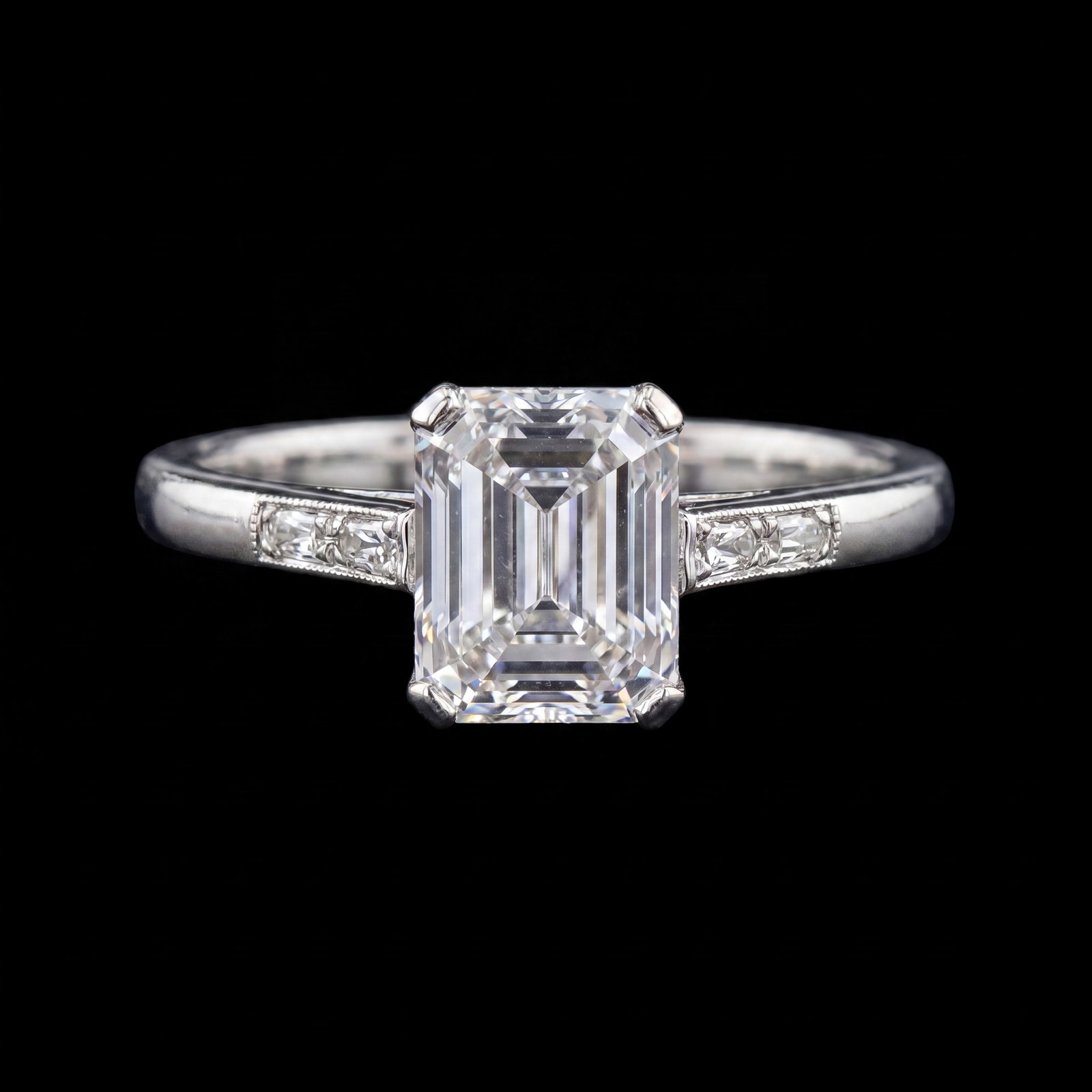 ELEGANT ART DECO DIAMOND RING: ELEGANT ART DECO DIAMOND RING 3.1 grams platinum bright lively diamond approx. 1.54 ct., in our opinion G-H/VSsize O