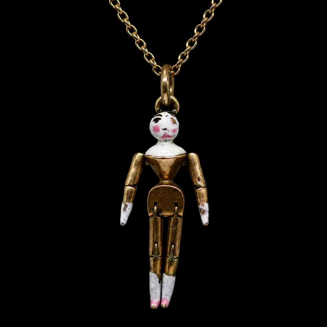 RARE VICTORIAN PEG DOLL PENDANT AND CHAIN: RARE VICTORIAN PEG DOLL PENDANT AND CHAIN 4.7 grams in great condition fine craftsmanship with gold chainpendant L 3.2 cm chain L 44 cm