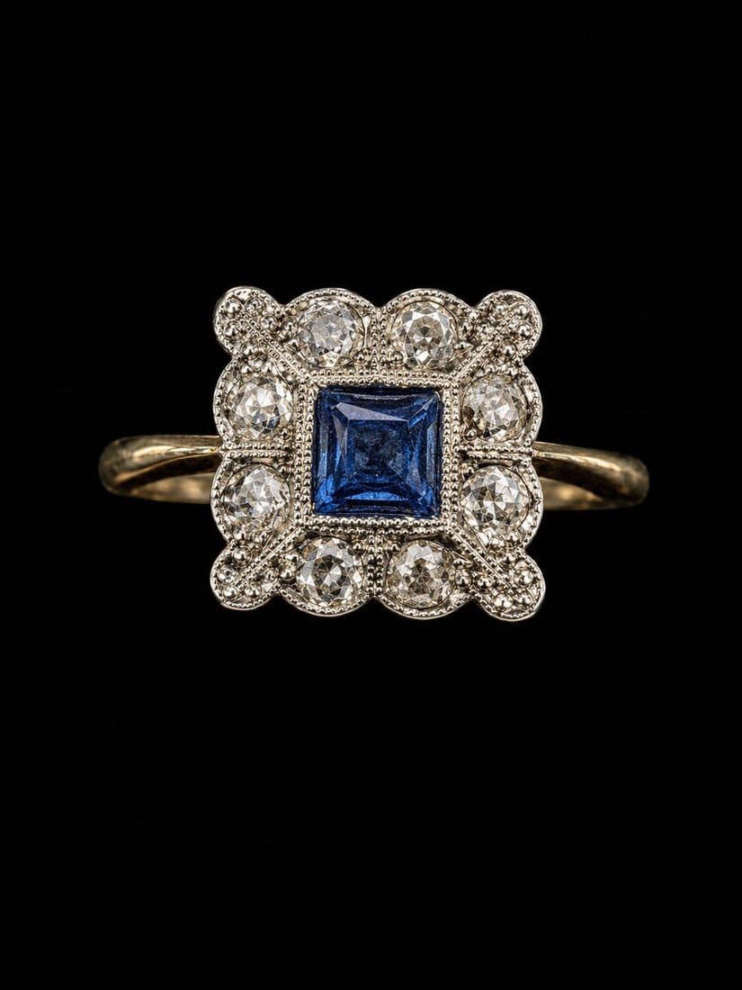 SAPPHIRE AND DIAMOND CLUSTER RING (1 of 1)