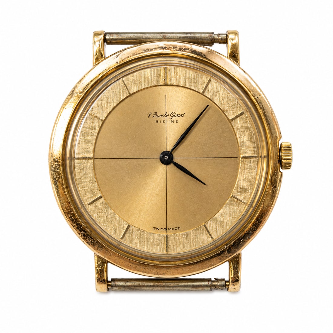 BUECHE-GIROD, 18 CT. GOLD WATCH: BUECHE-GIROD, 18 CT. GOLD WATCH,19,8 grams.Gold coloured dial with indices.Manual winding.W. 34 mm.
