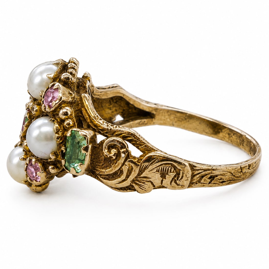 VICTORIAN EMERALD, RUBY AND PEARL CLUSTER RING (1 of 1)