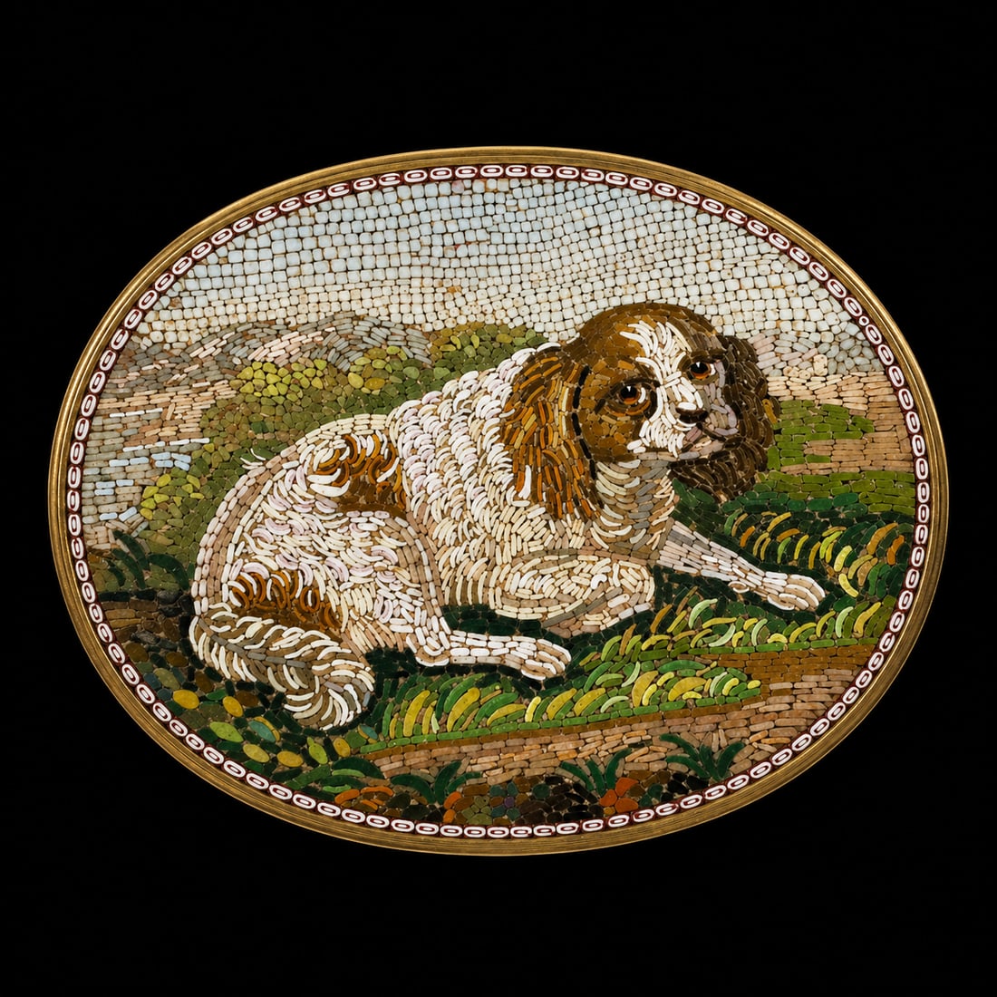 FANTASTIC GRAND TOUR MICRO MOSAIC OF A DOG: FANTASTIC GRAND TOUR MICRO MOSAIC OF A DOG 7.8 grams exceptional craftsmanship L 2.5 cm W 3 cm